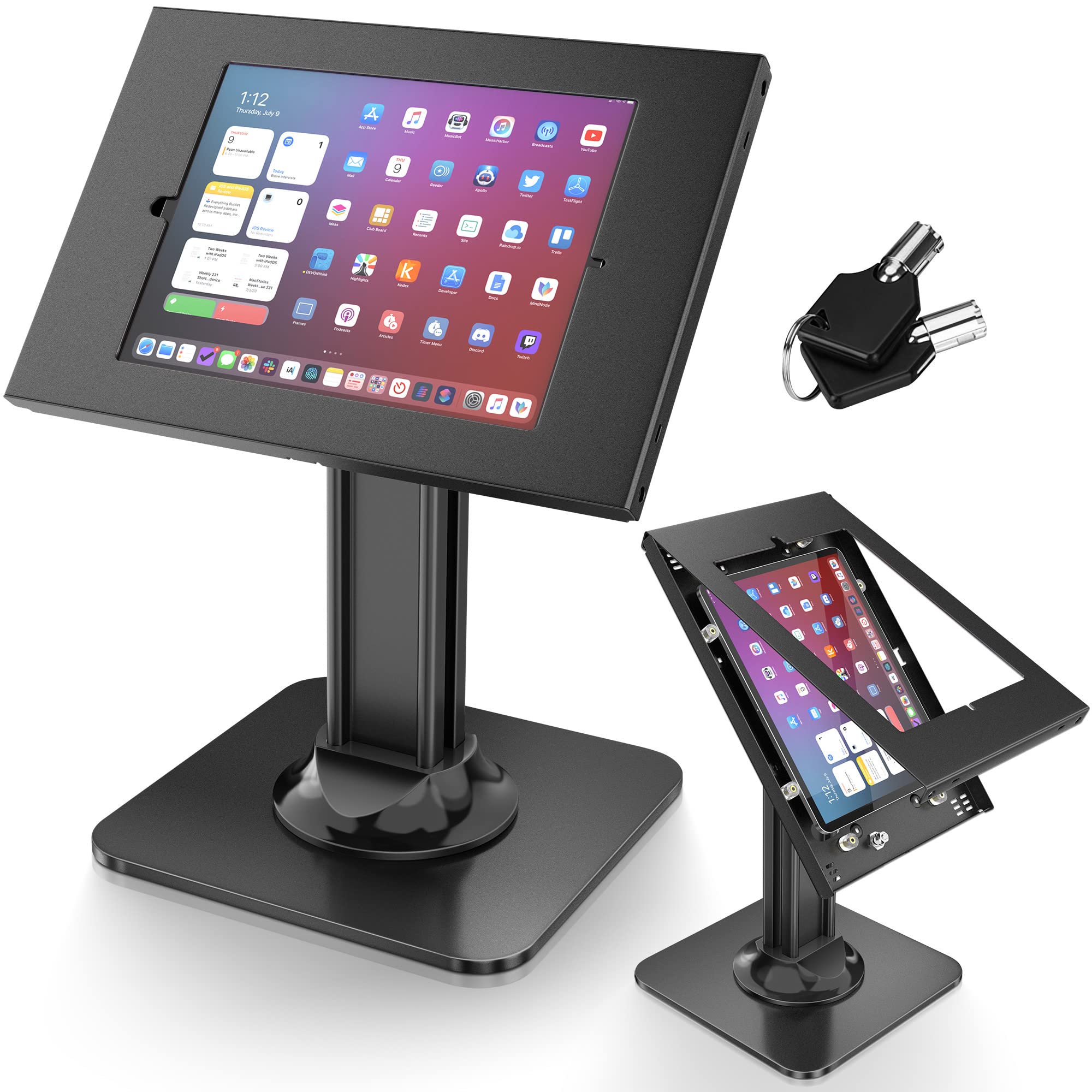 AboveTEK Anti Theft iPad Kiosk Stand � POS iPad Security Stand & Locking Tablet Stand � Heavy Duty Base, 360� Swivel, 75� Tilt Bracket � Retail Business for iPad/iPad Air/iPad Pro (Black)