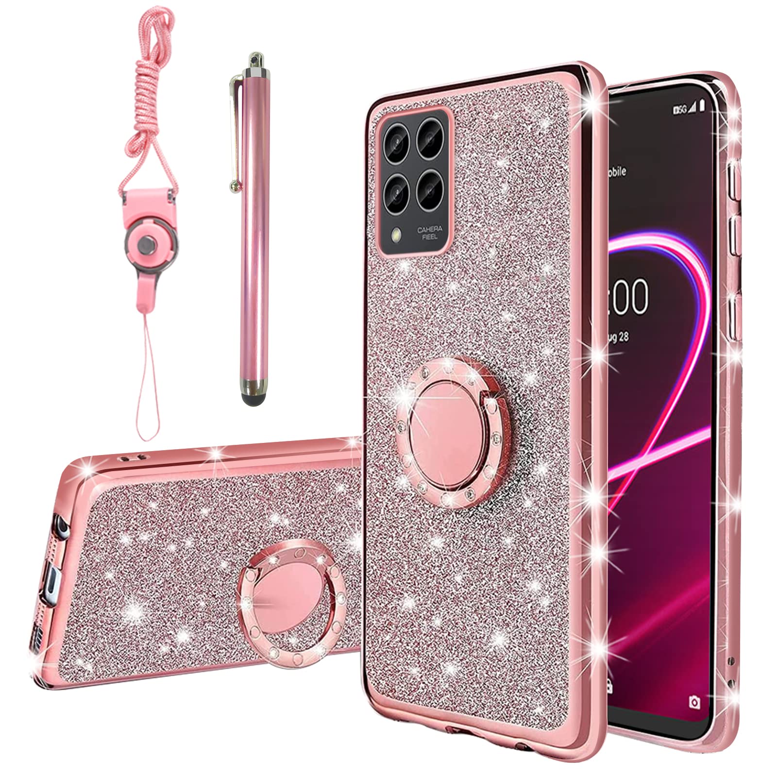 For Revvl 6 Pro 5G Case, Revvl 6 Pro 5G Phone Case For Women Glitter Crystal Clear Tpu Luxury Protective Cover With Kickstand St
