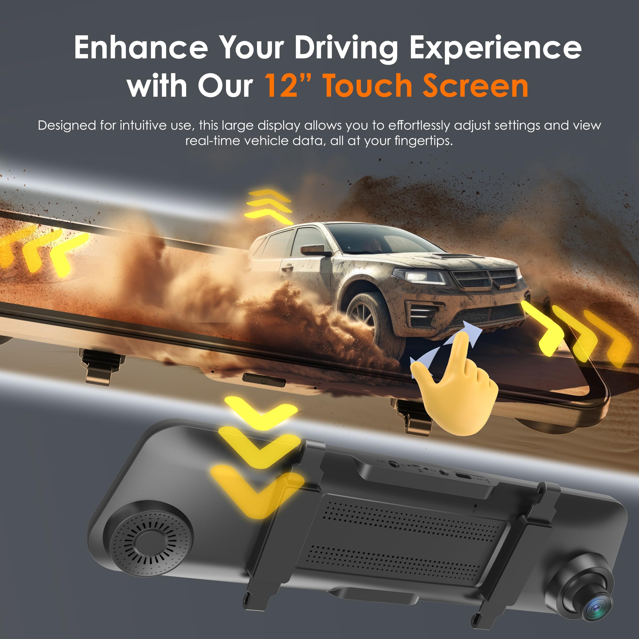 Uzivo U24 Mirror Dash Cam, 4 Channel, 12    Touchscreen, 1080P, 170 Wide Angle, Stream Media, Auto Backup Camera For Car, Truck,