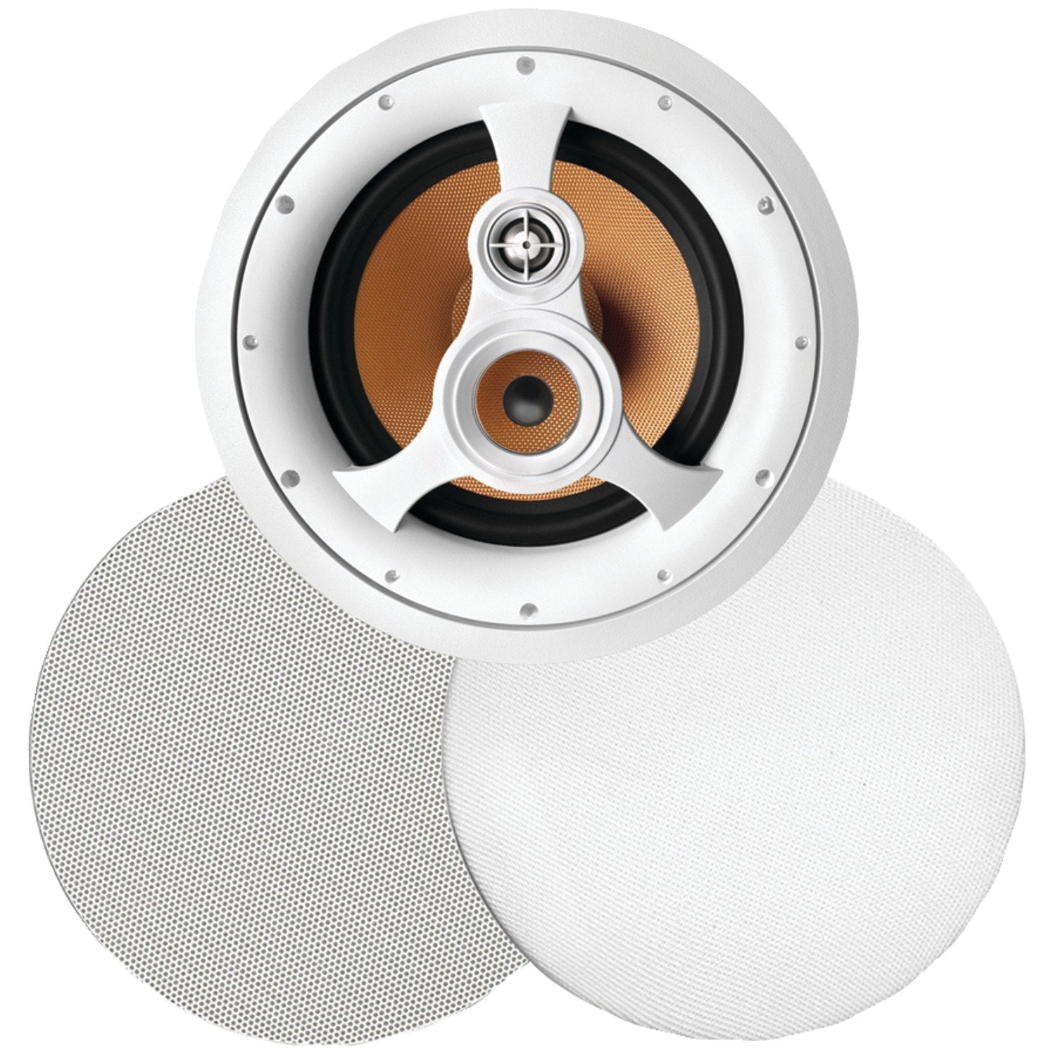 250W 3 Way 10    In Ceiling Speaker With Pivoting Tweeter And Midrange, Metal And Cloth Grills
