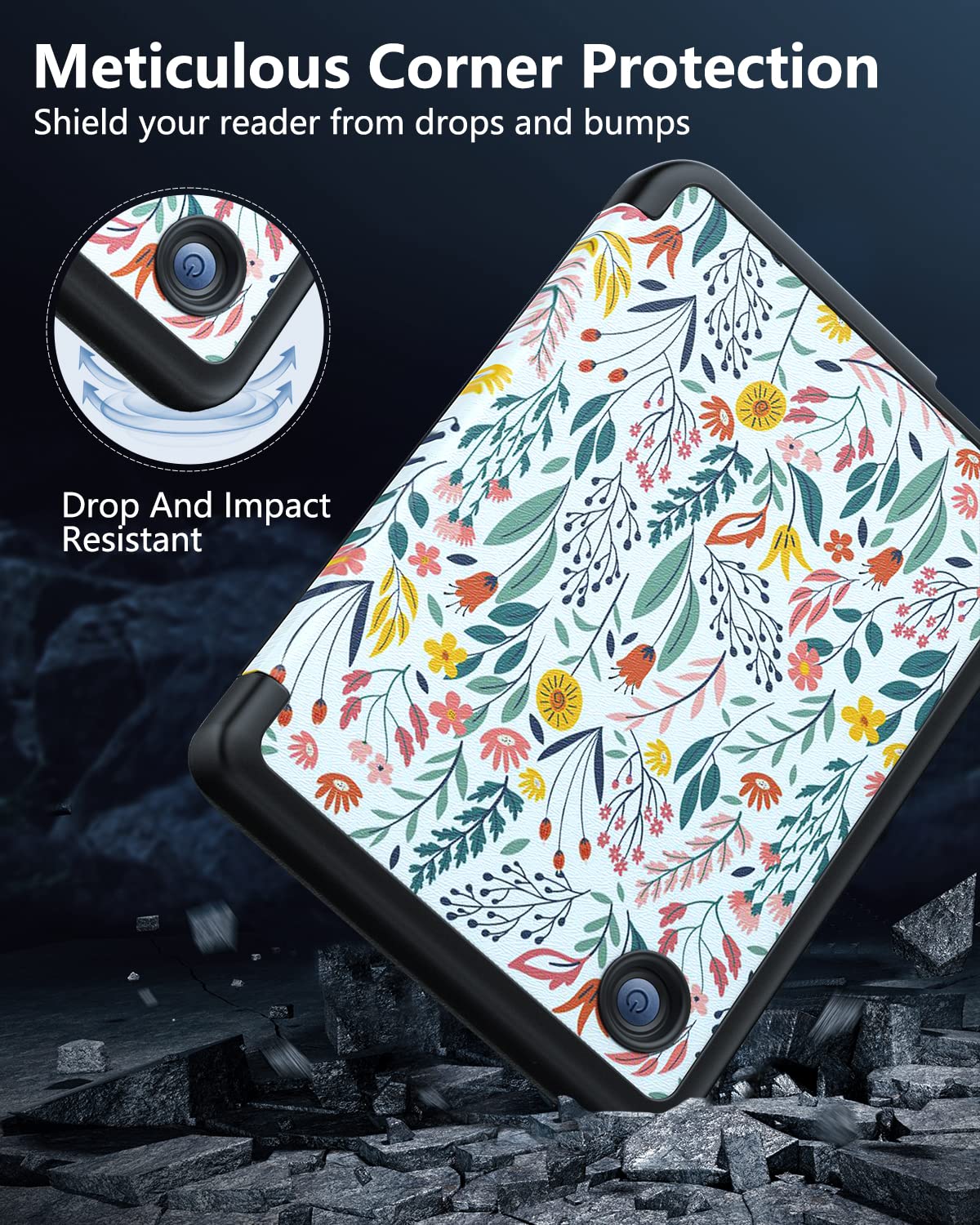 MoKo Case for Kobo Clara BW/Clara Colour/Clara 2E 6', Ultra Slim Lightweight with Auto Wake/Sleep Cover Folio Case for Kobo Clara BW/Clara Colour 6' 2024, Flowers