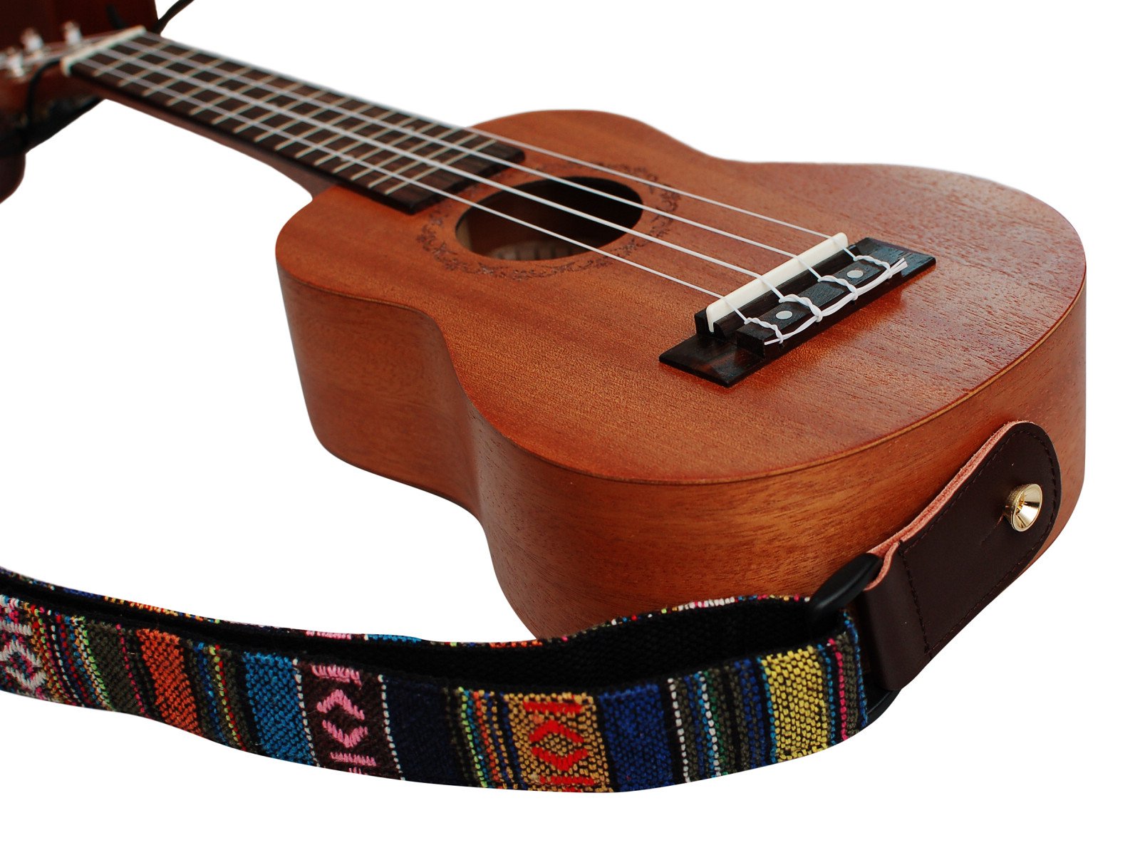 Music First Classic Country Style Soft Yarn-Dyed Fabric & Genuine Leather Ukulele Strap Ukulele Shoulder Strap Version 2.0 With