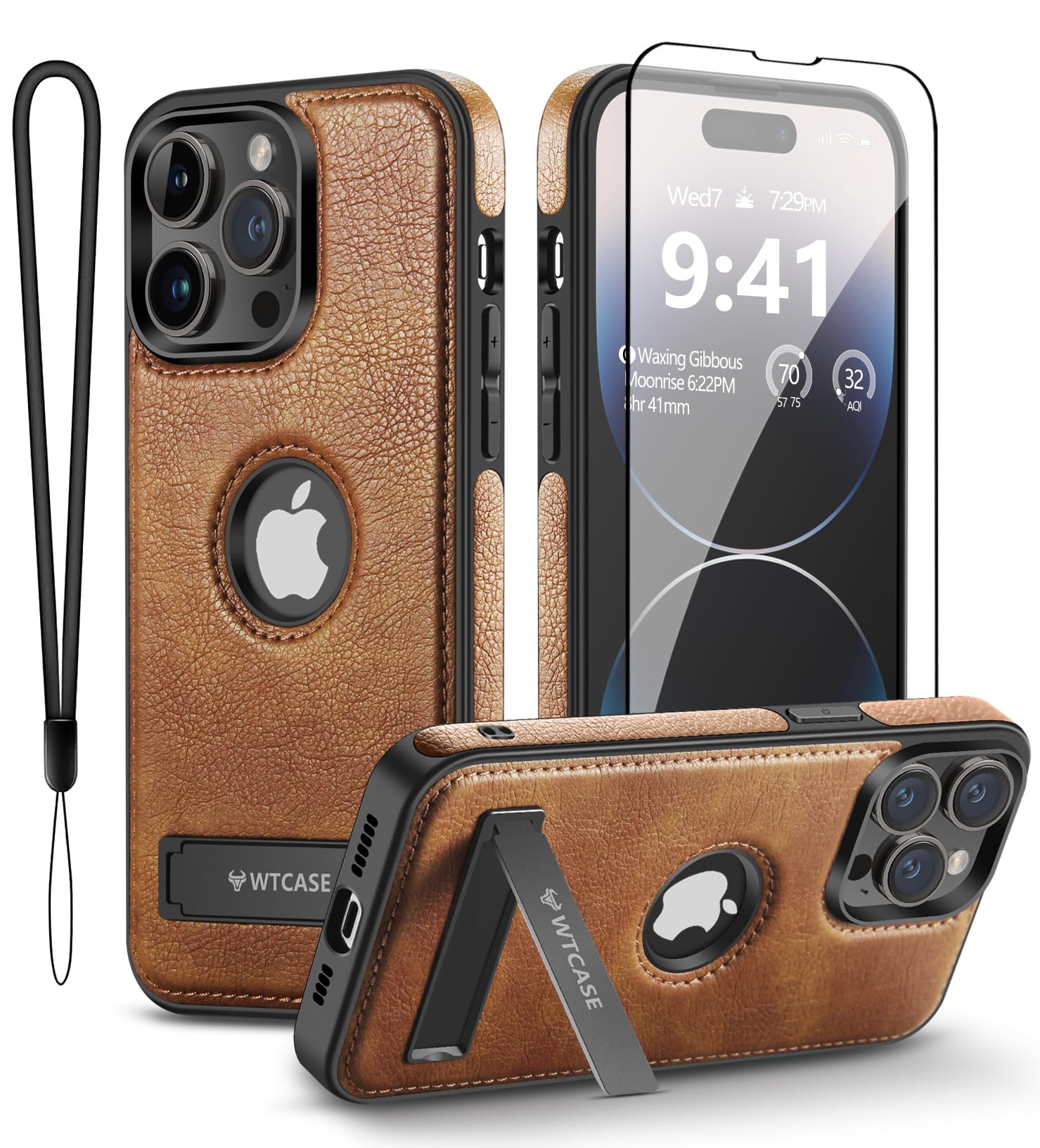 Wtcase Magnetic For Iphone 16 Leather Case,Built In Invisible Stand [Compatible With Magsafe] Protective Slim Kickstand Phone Co