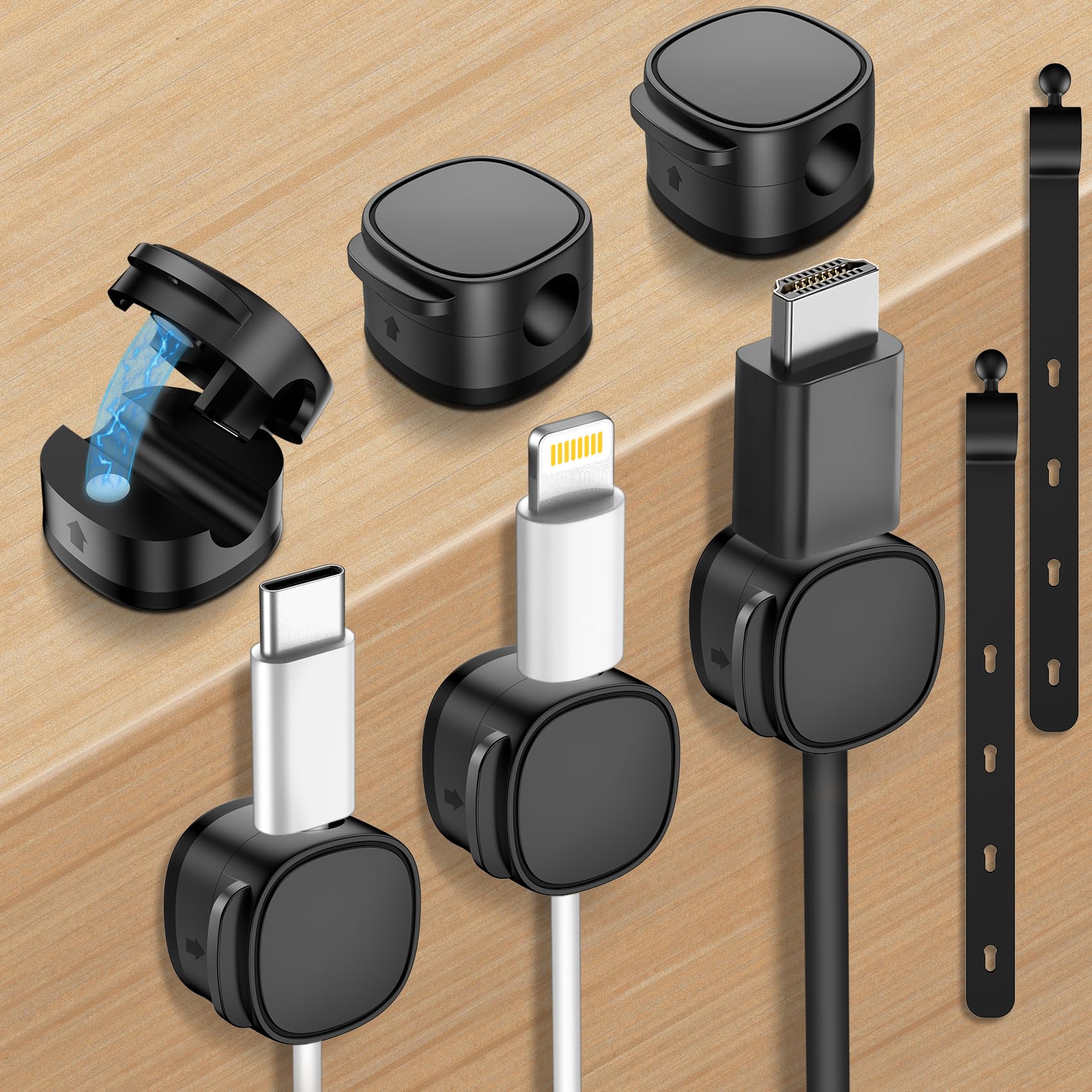 ?????????? ???????????????? Magnetic Cable Clips & Silicon Cable Ties,Cord Holder[ Cable Smooth Adjustable Desk Organizer],Under