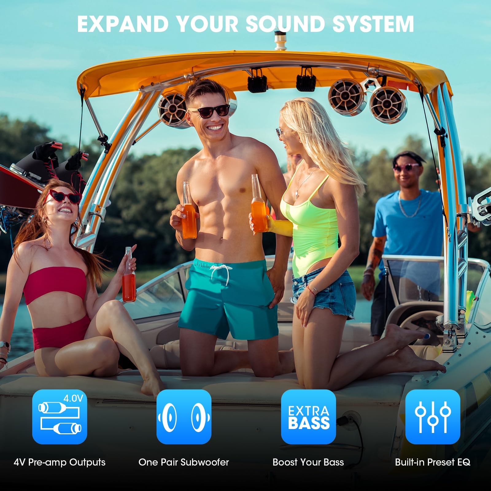 Single Din Marine Stereo Receiver: In Dash Bluetooth Boat Radio   Digital Lcd Display Push To Talk Assistant Am Fm Mp3 Sd Aux In