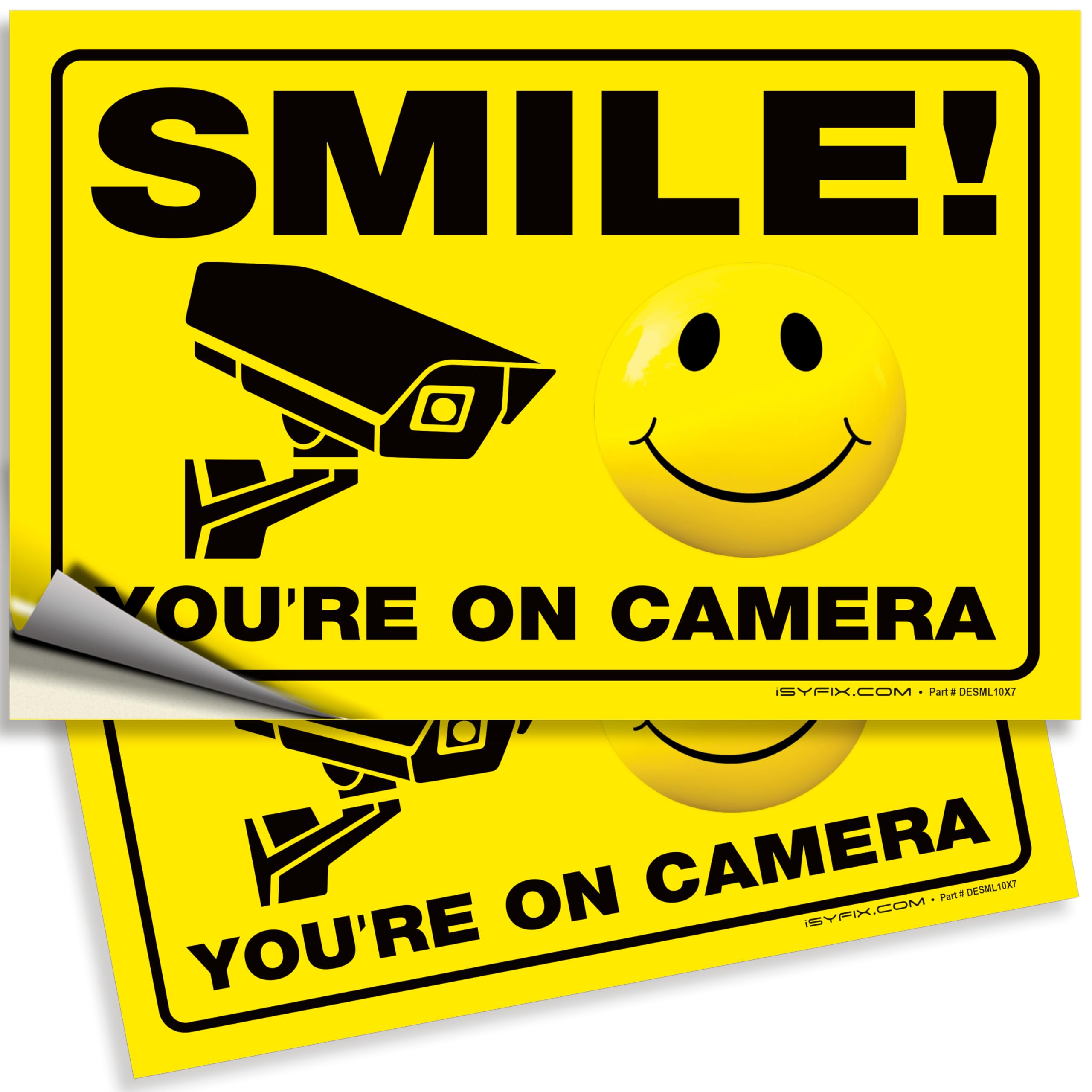 Isyfix Smile You'Re On Camera Stickers For Home   2 Pack 10X7 Inch   Self Adhesive Vinyl Sign, Laminated For Uv Protection, Weat
