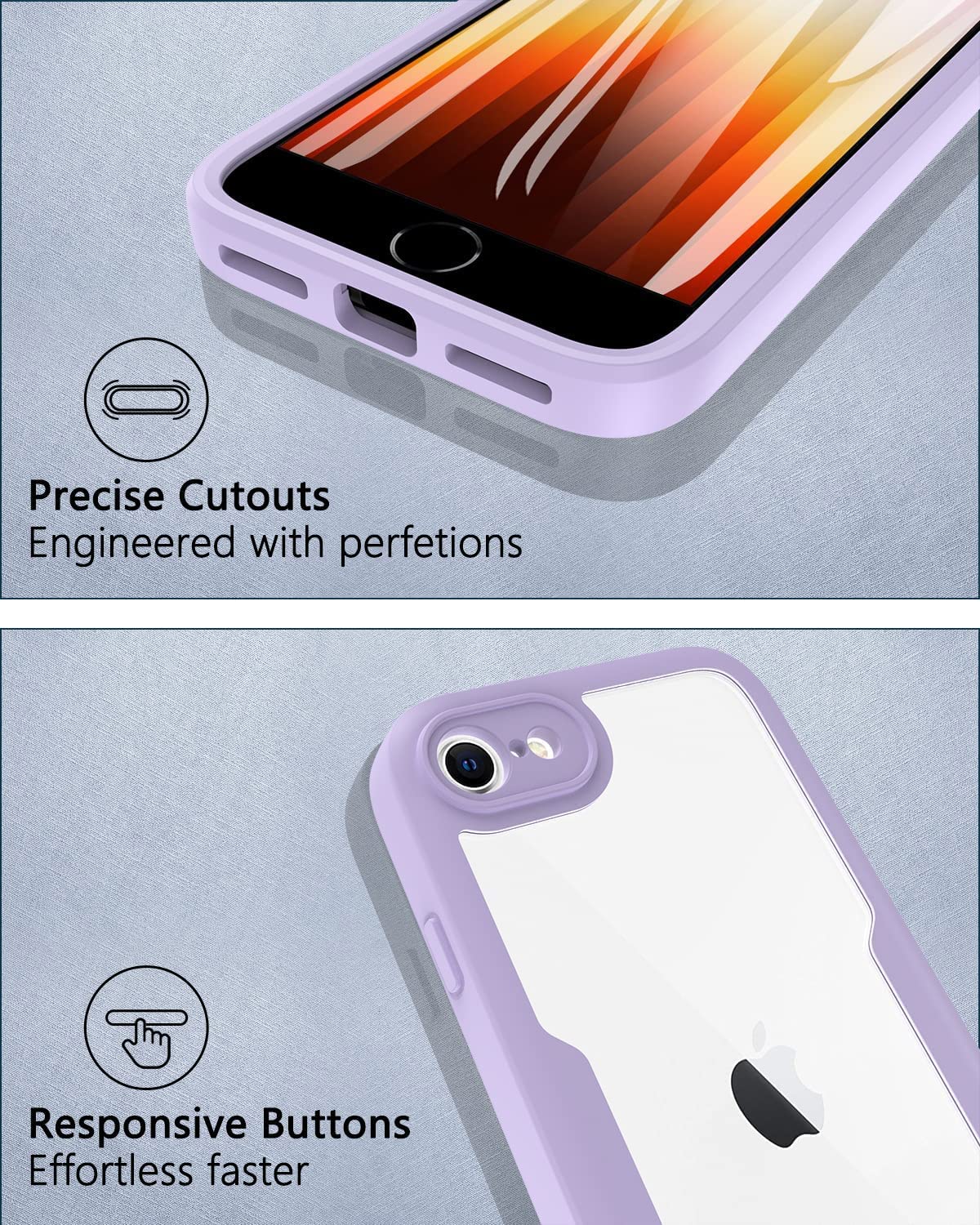 Case For Iphone Se 2022 (Se 3Rd Gen),Iphone Se 2020 Case, Iphone 8/7 Case, Built In Screen Protector 360 Full Body Shockproof Pr