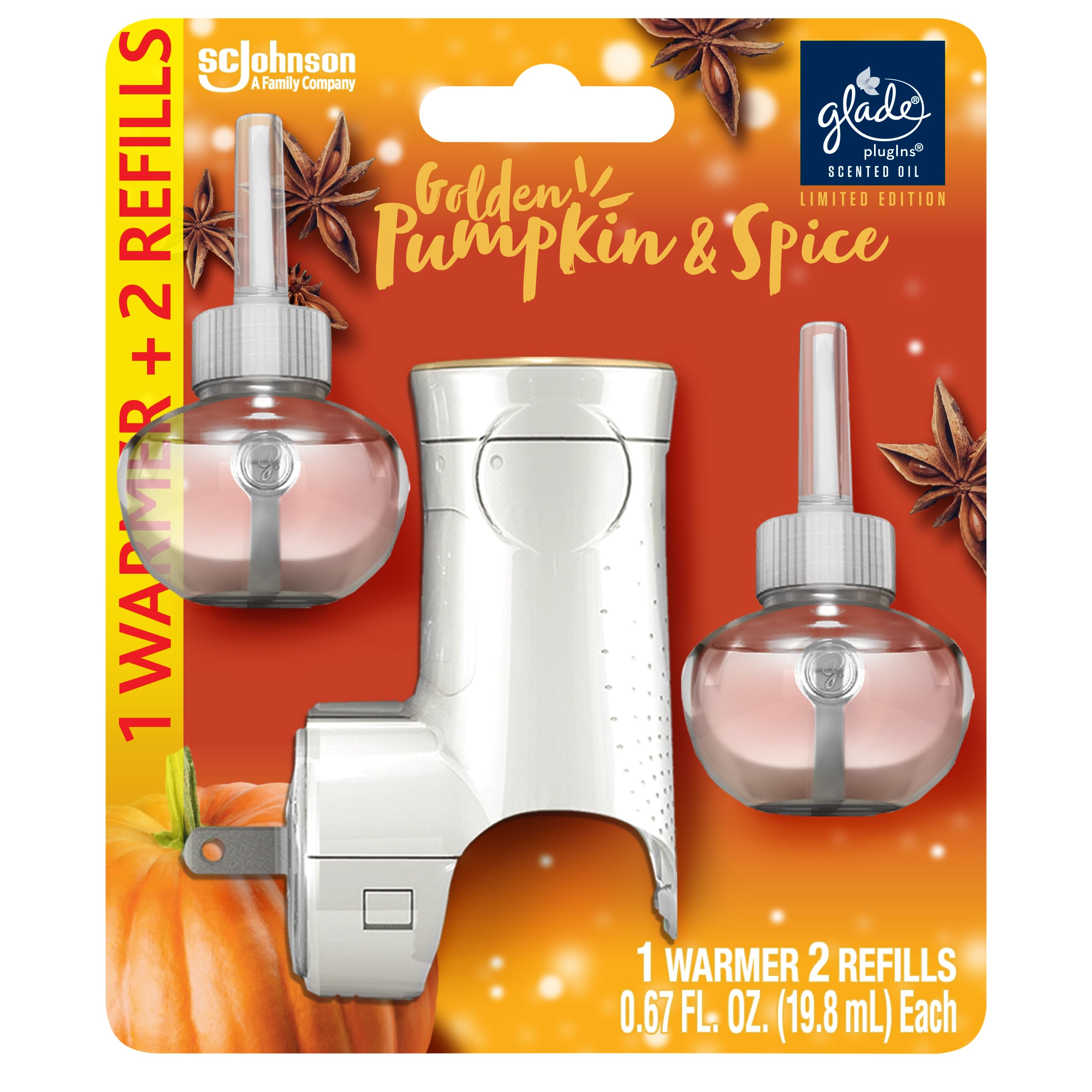 Glade Plugins Refills Air Freshener Starter Kit, Scented And Essential Oils For Home And Bathroom, Golden Pumpkin & Spice, Limit
