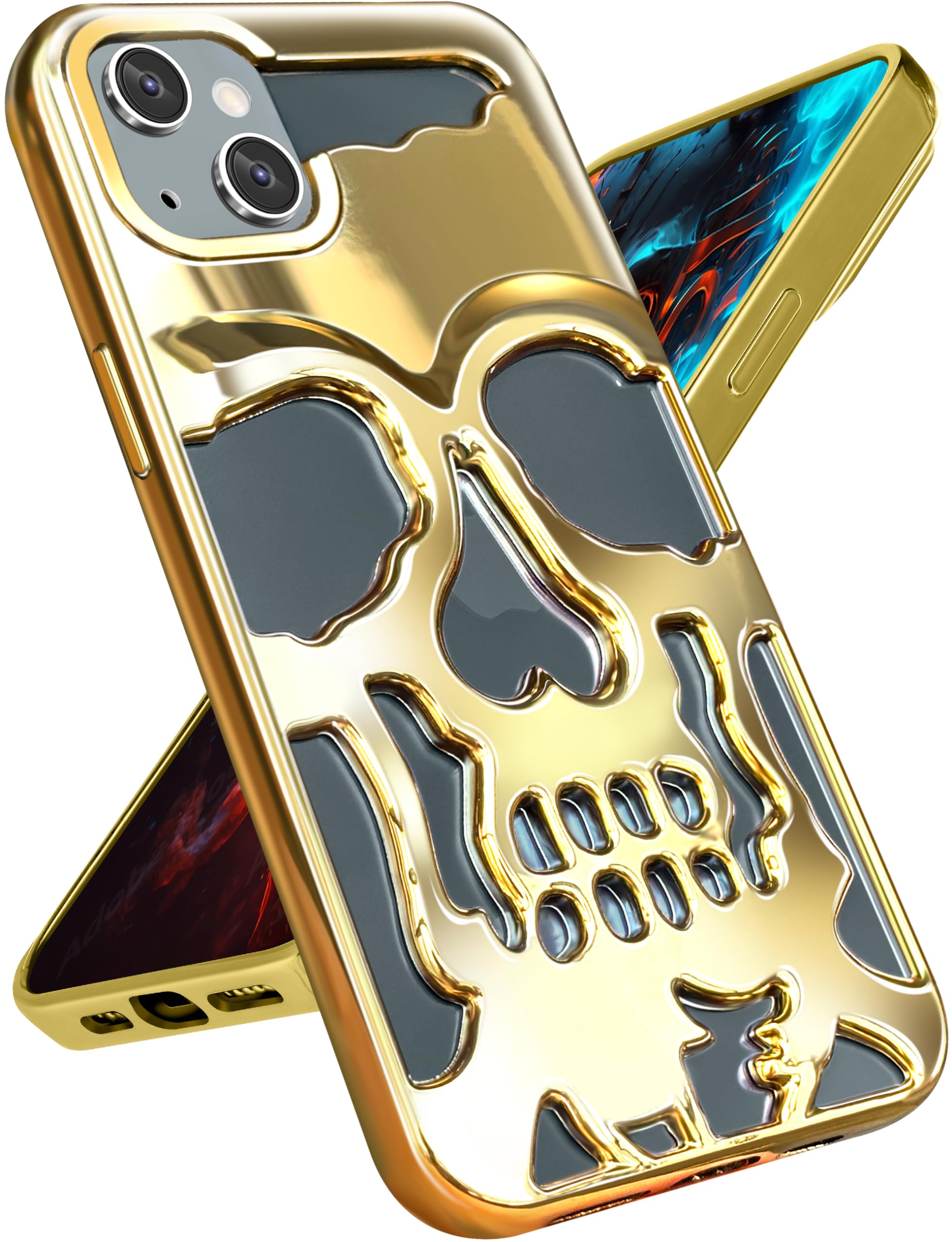 Lotadilo For Iphone 14 Plus Phone Case For Men Women, Cool Skull Skeleton Funny Gothic Hollow Halloween Phone Case For Iphone 14