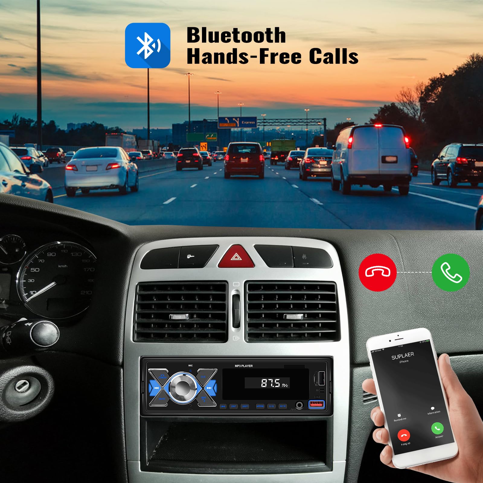 Camecho Single Din Car Stereo Bluetooth Audio Digital Media Receiver With Usb Port   Fm Radio, Mp3 Player, Eq, App Control, Mult