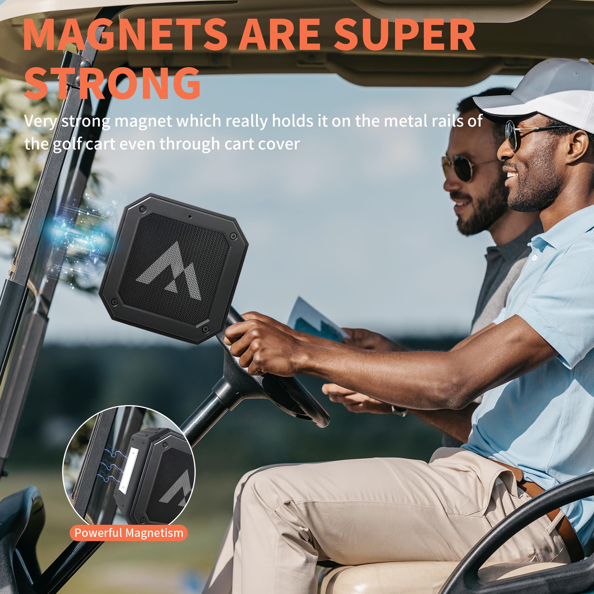 Magolfin Magnetic Golf Speaker With Storage Case, Ipx7 Portable Golf Cart Speaker 24H Playtime, 18W Loud Stereo Sound Magnetic B