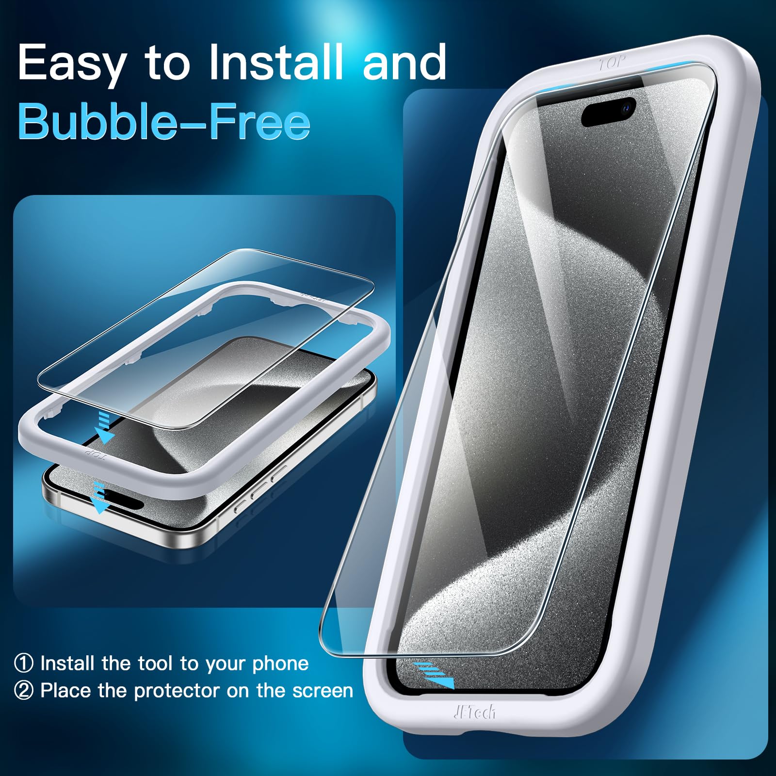 Jetech Screen Protector For Iphone 15 Pro 6.1 Inch, Bubble Free, Tempered Glass Film With Easy Installation Tool, Case Friendly,