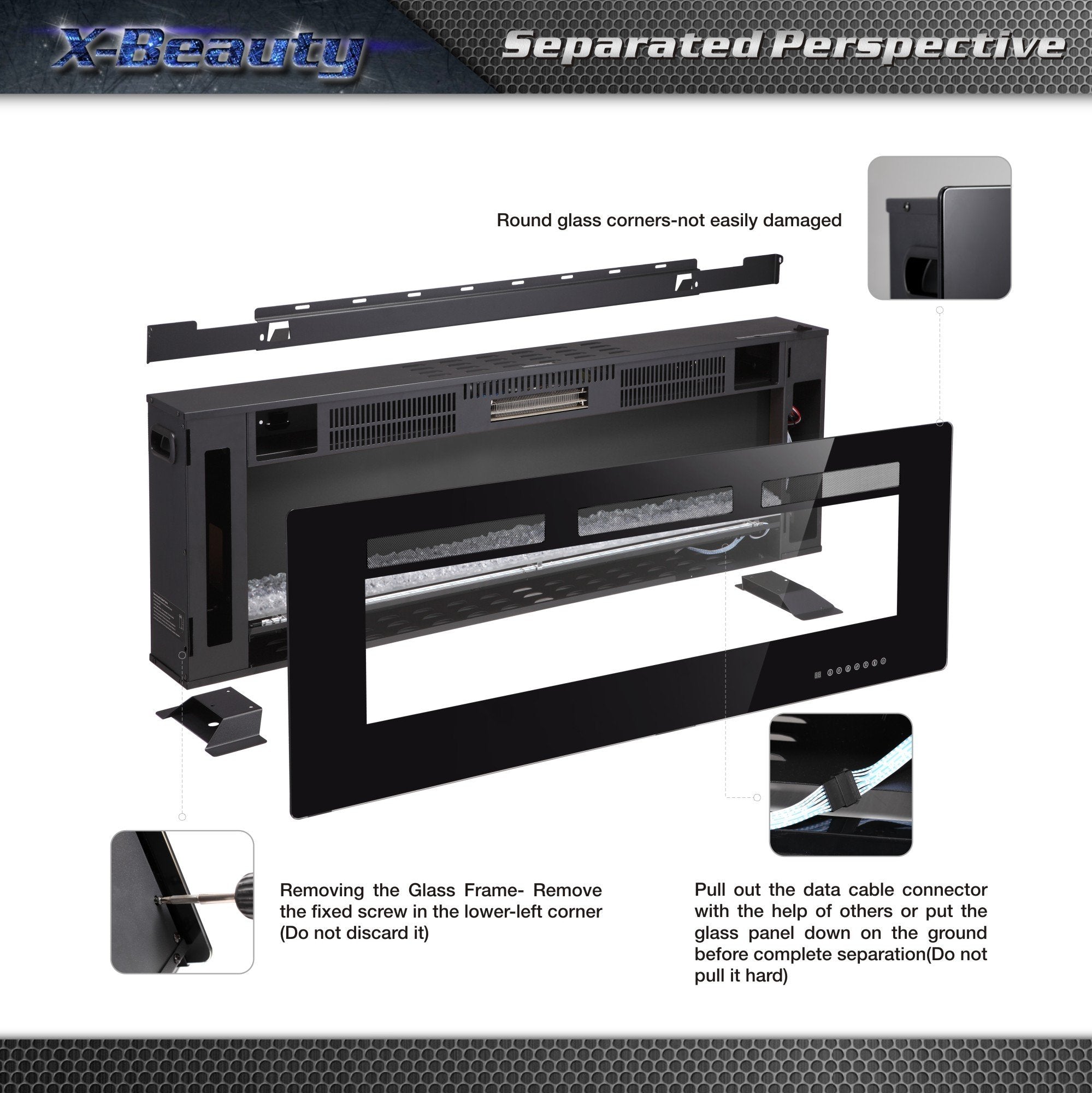 Xbeauty 36 Electric Fireplace In-Wall Recessed And Wall Mounted 1500W Fireplace Heater And Linear Fireplace With Timer/Multicolo
