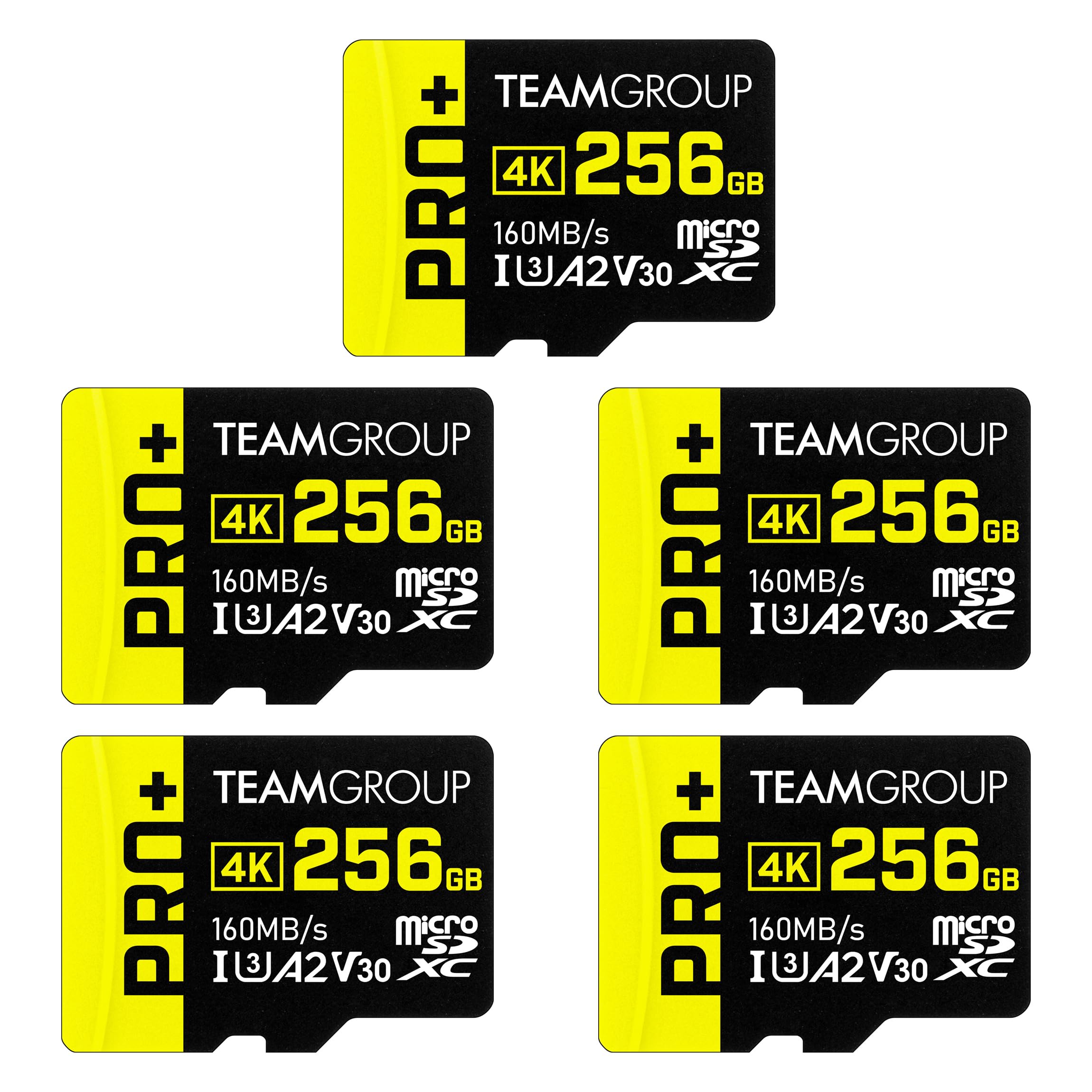 Teamgroup A2 Pro Plus Card 256Gb X 5 Pack Micro Sdxc Uhs I U3 A2 V30, R/W Up To 160/110 Mb/S For Nintendo Switch, Gaming Devices, Tablets, Smartphones, 4K Shooting, With Adapter Tppmsdx256Gia2V3063