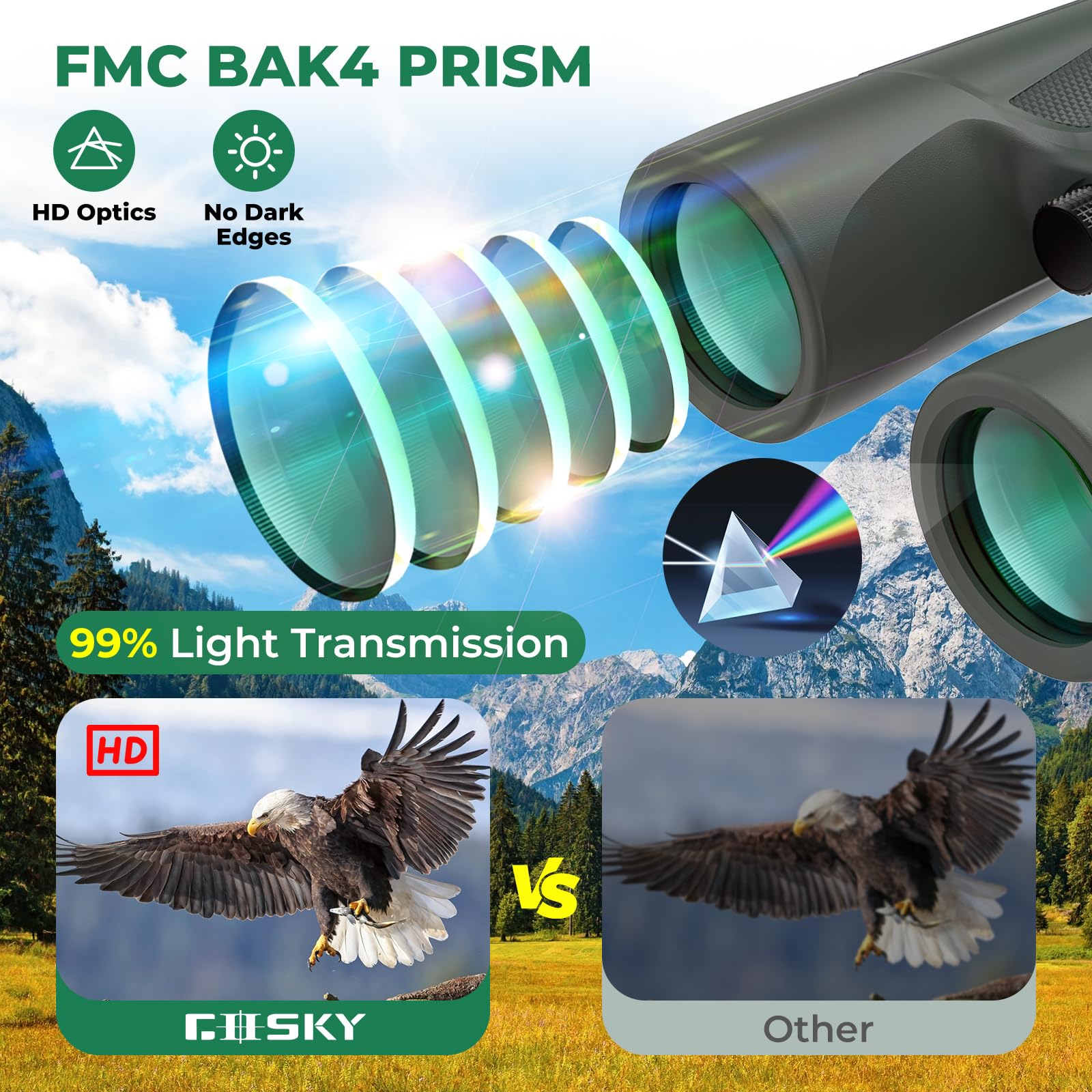 Gosky 10X42 Hd Binoculars For Adults With Phone Adapter, High Power Binoculars With Bak4 Prism And Fmc Lens, Waterproof Binocula
