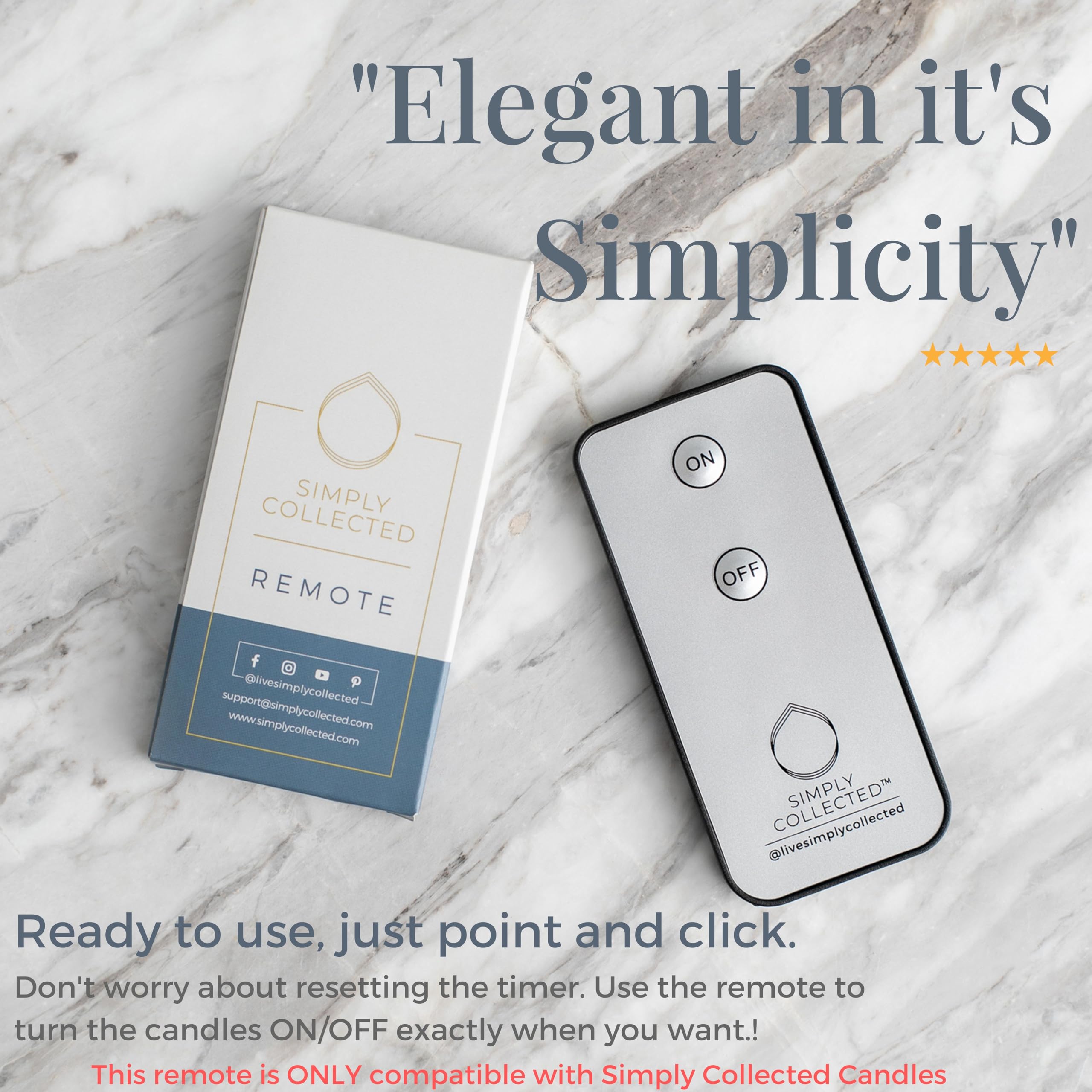 Simply Collected Remote Control   Ready To Use Only 3D Flameless Candle Collection, Battery Included, Easy On/Off Function (Not