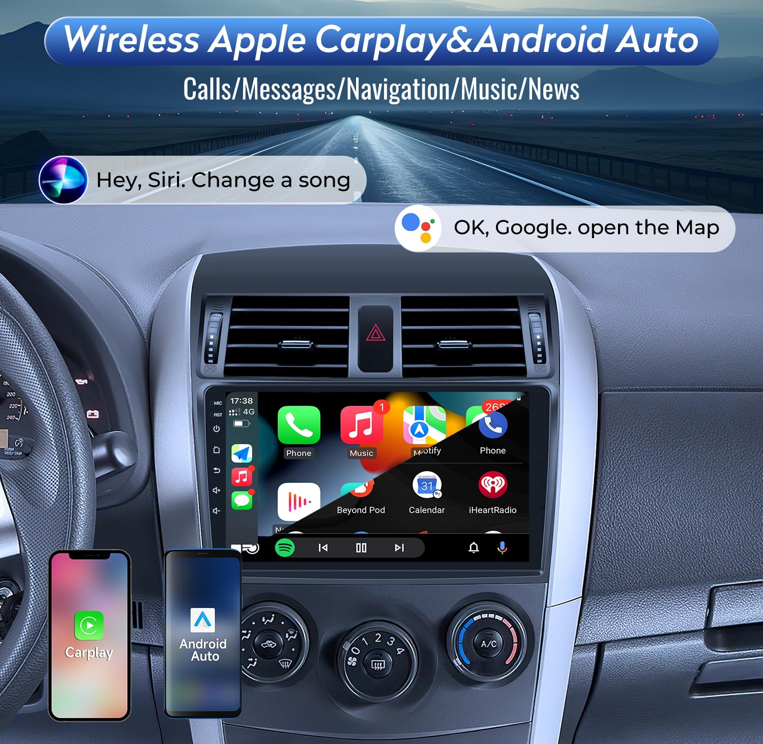 (2+32G) Android Car Radio For Toyota Corolla 2009 2013   9 Inch Touchscreen With Aapple Carplay  Android Auto Gps Bluetooth Swc