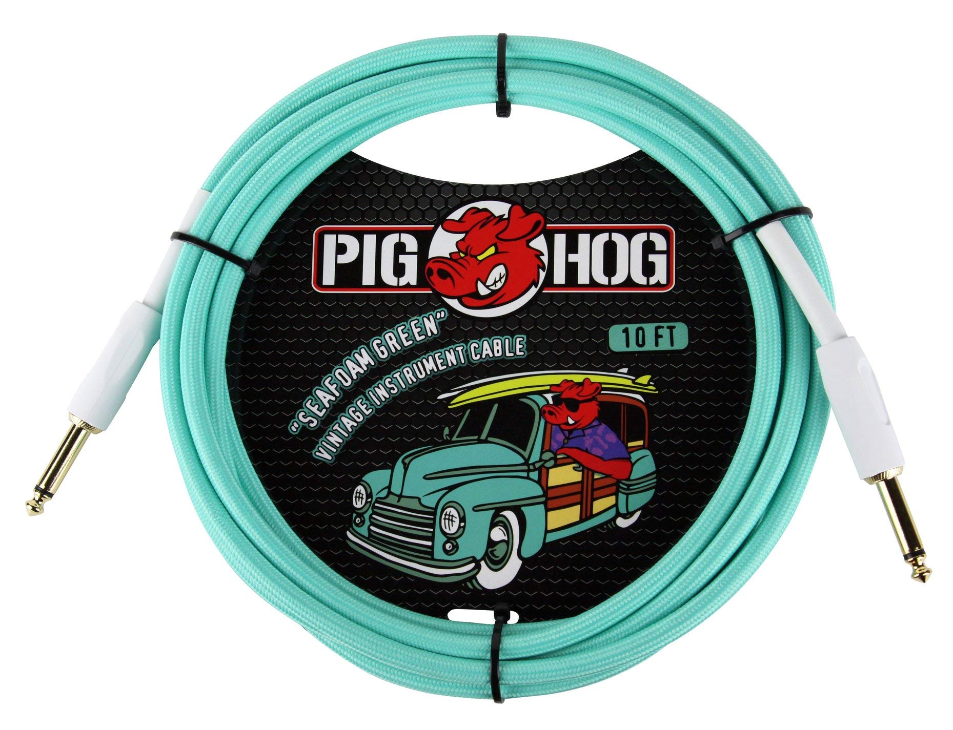 Pig Hog ''Seafoam Green'' Woven Jacket Tour Grade Instrument Cable, 10-foot