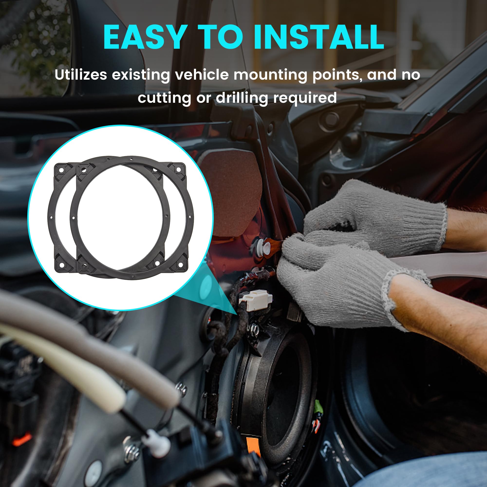 Nuith 6.5 Inch Front Door Speaker Adapter Spacer Ring Fit For Hyundai Sonata 2011 2017/Santa Fe 2014 2015/Kia 2001 2012, 6.5'' 6