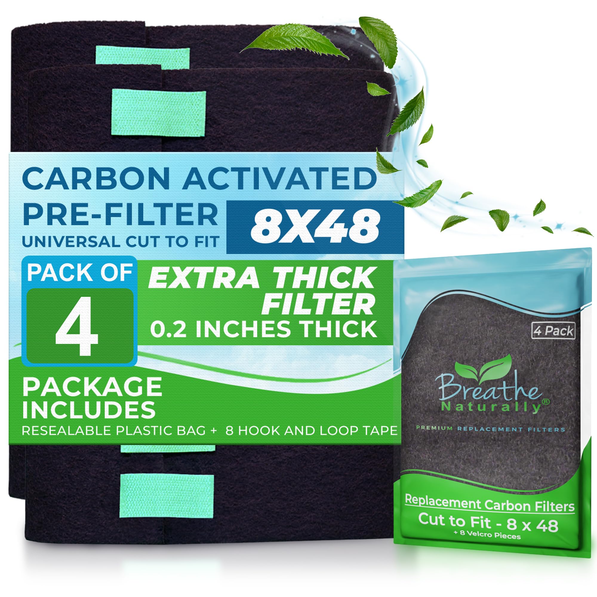 Breathe Naturally Universal 8X48 Cut To Fit Activated Carbon Filter (4 Pack) Charcoal Air Filter Sheet For Air Purifiers
