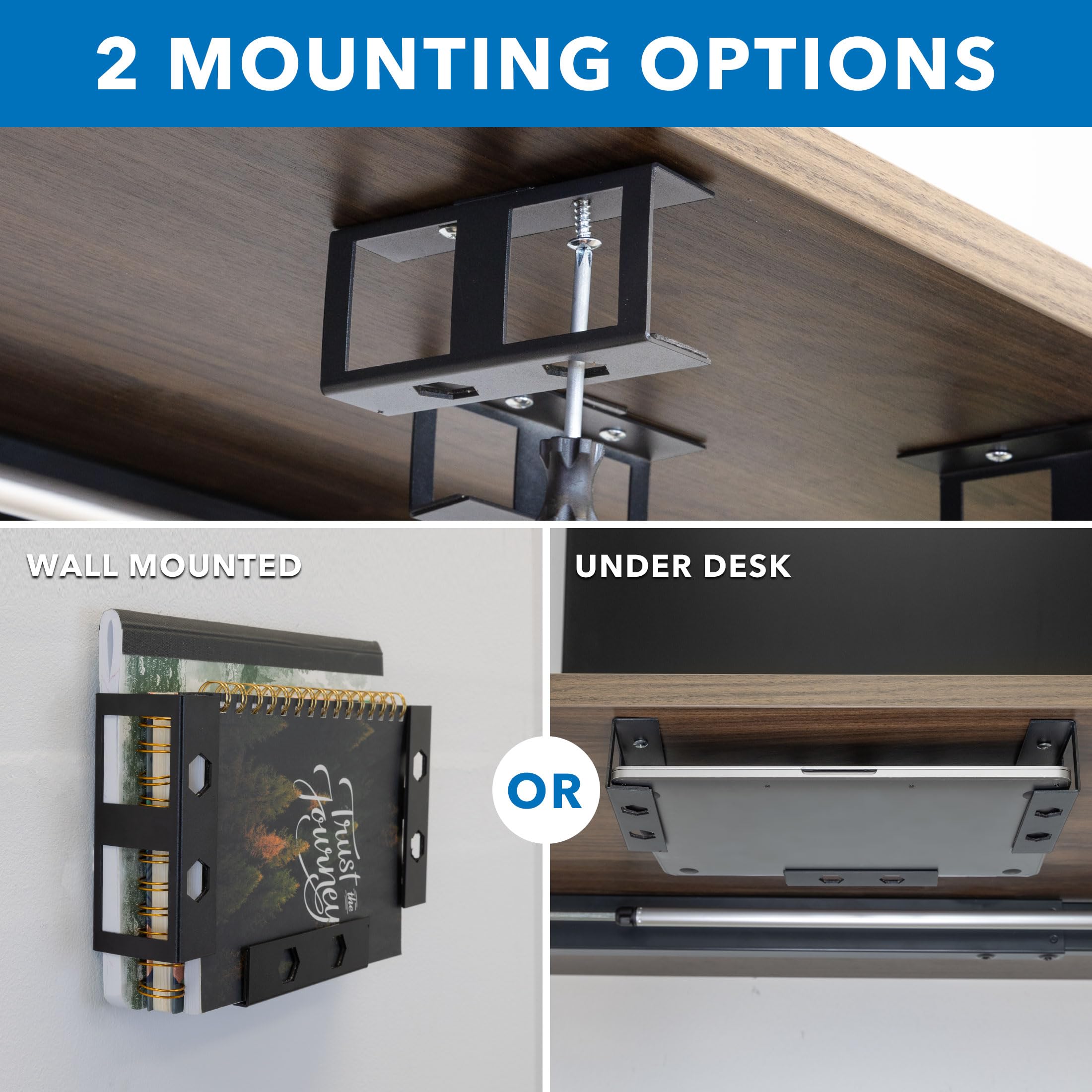 Mount It! Under Desk Laptop Mount Holder, Laptop Mount for Desk, Small Multimedia Device Mount Underdesk Shelf for Laptop, Mac Mini, MacBook, Keyboard, Anti Scratch, Black