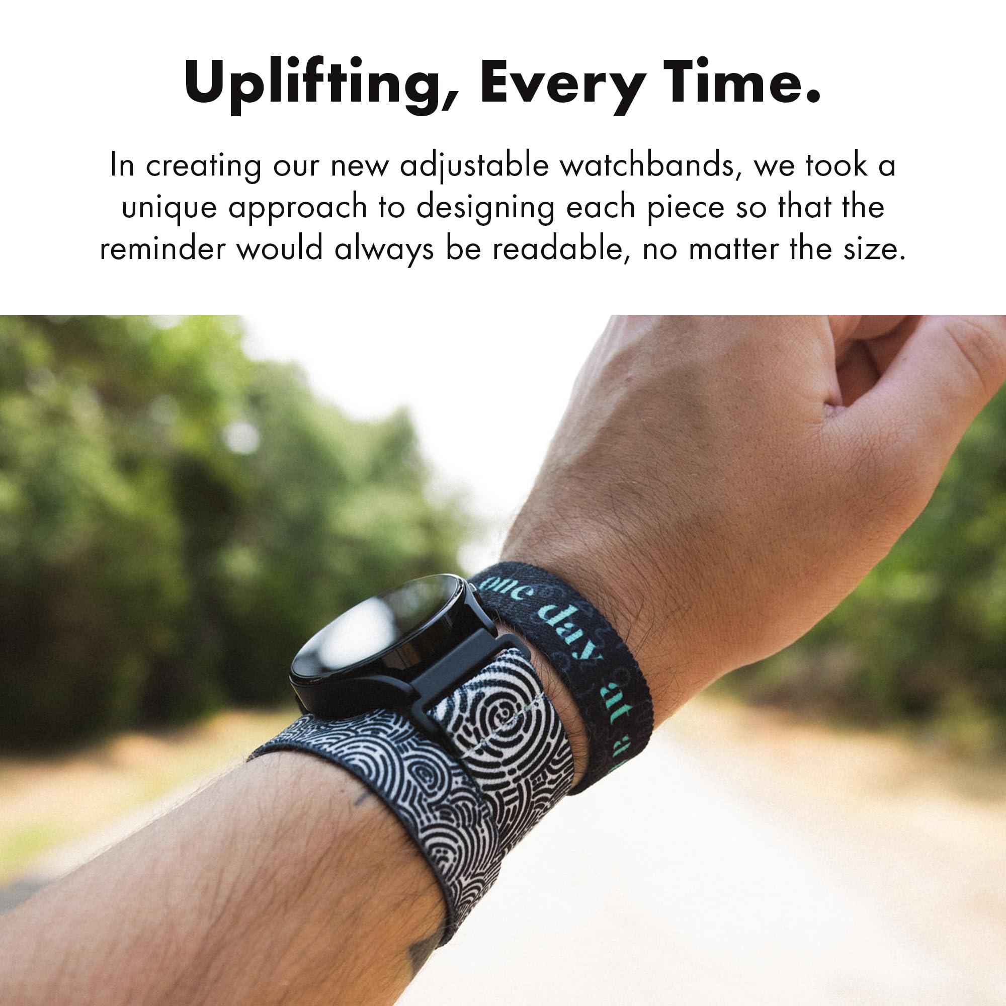 Zox Android Smart Watch Band - One Day At A Time | Soft, Adjustable Elastic Band With Motivational Affirmations And Beautiful Ar