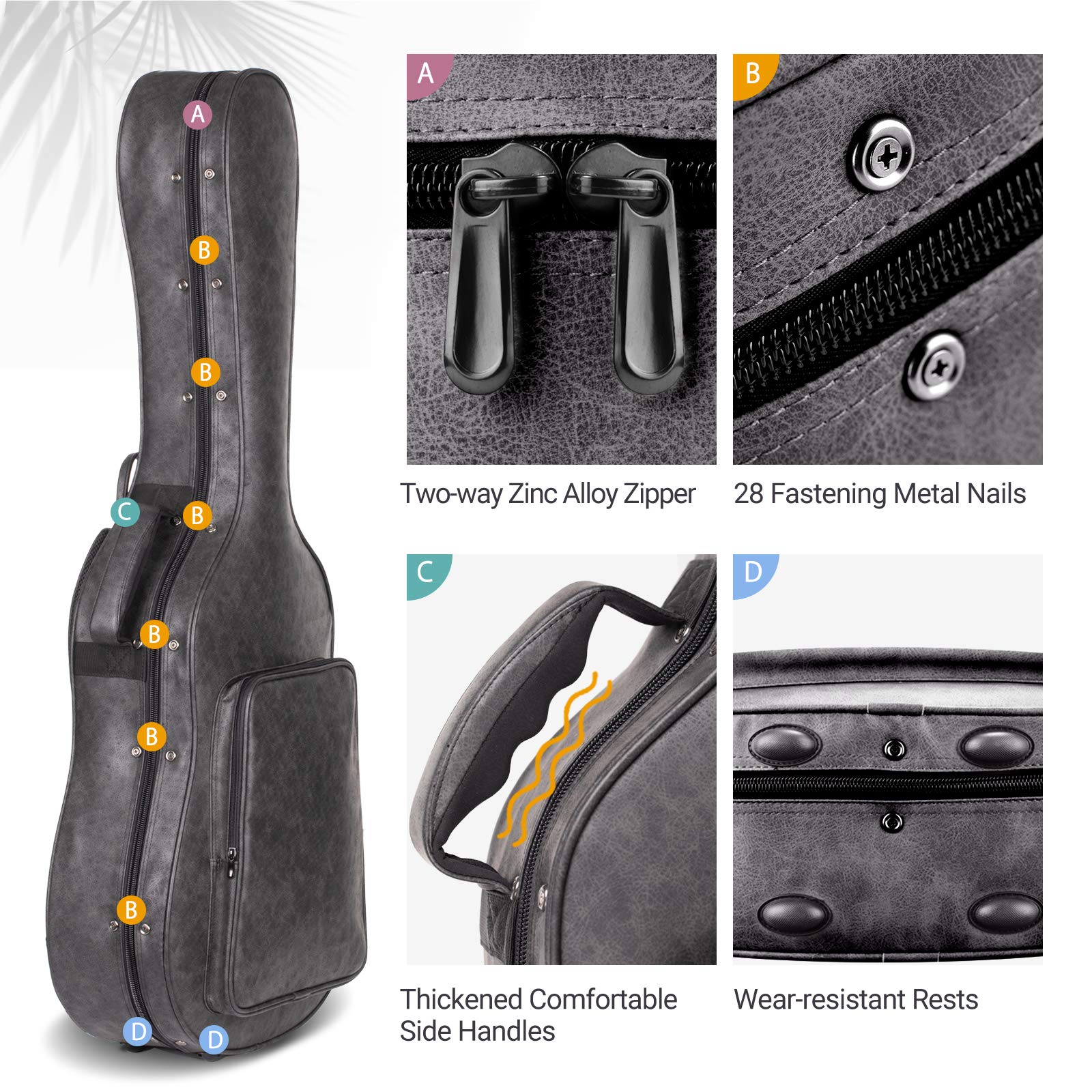 Cahaya Guitar Case Acoustic Hardshell 0.8In Thick Padding Waterproof Pu With 3 Pockets And Storage Box Inside Hard Guitar Case F