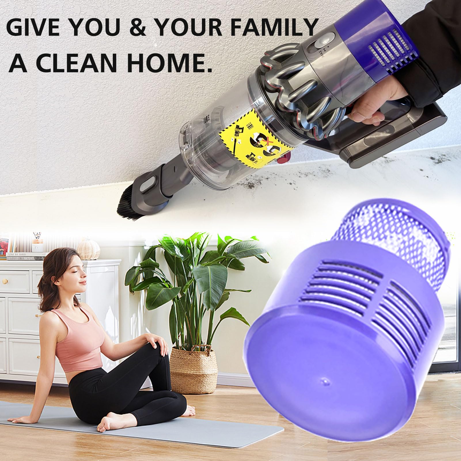 LhhTing Replacement V10 Filters for Dyson Cyclone Series, 3 Pack, Plastic, Compare to Part # 969082-01