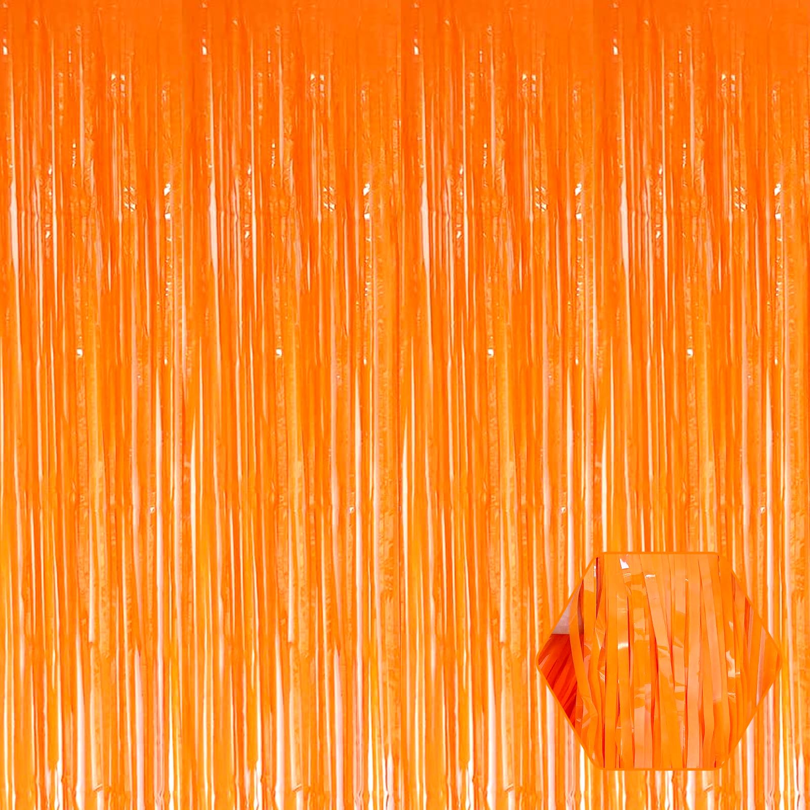 3 Pack Macaron Orange Foil Fringe Curtain Backdrop, 3.28Ft X 8.2Ft Metallic Tinsel Foil Fringe Streamer Curtains For Photo Booth