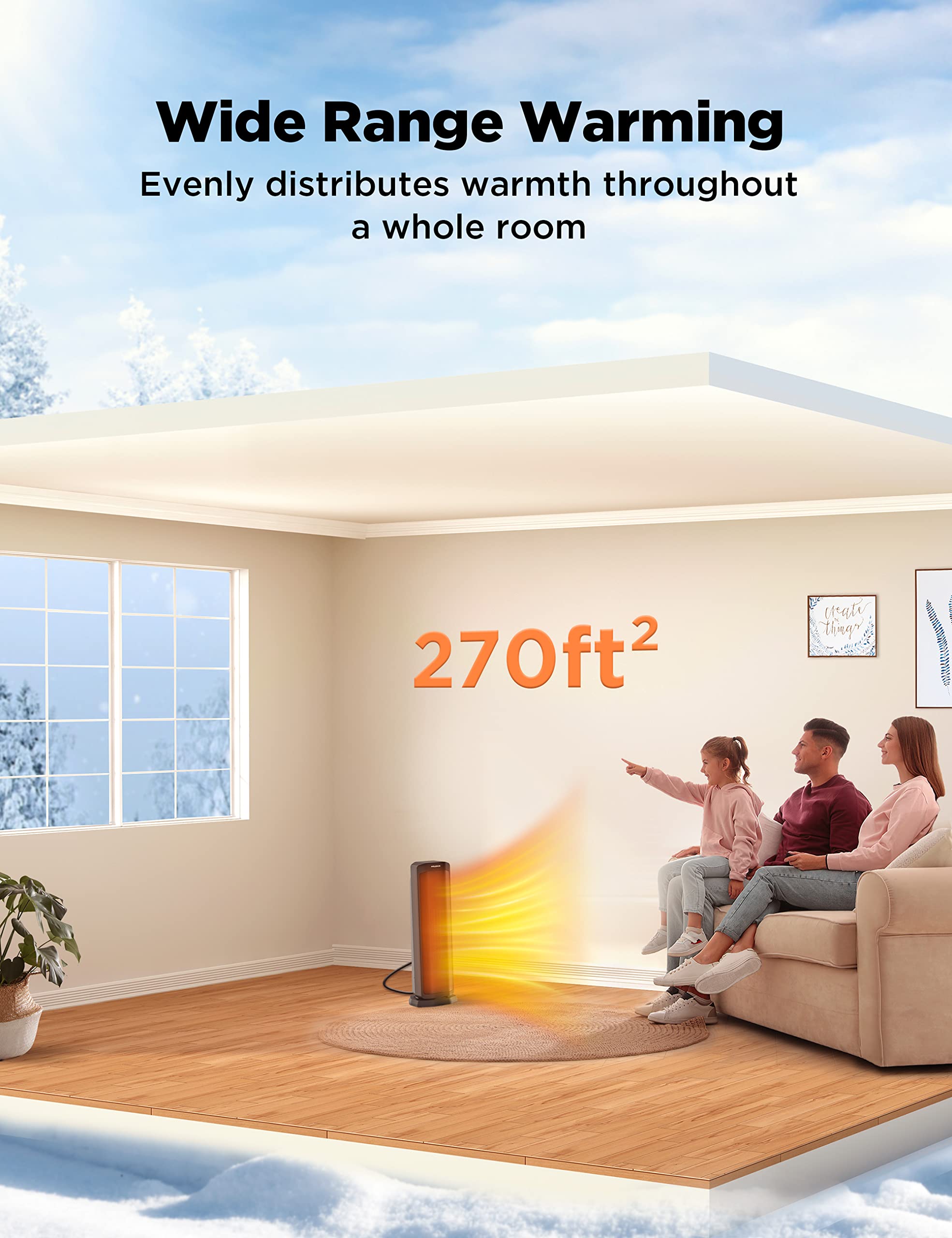 Pelonis 1500W Tower Space Heater For Indoor Use In With Oscillation, Remote Control, Programmable Thermostat, Timer, Touch Scree