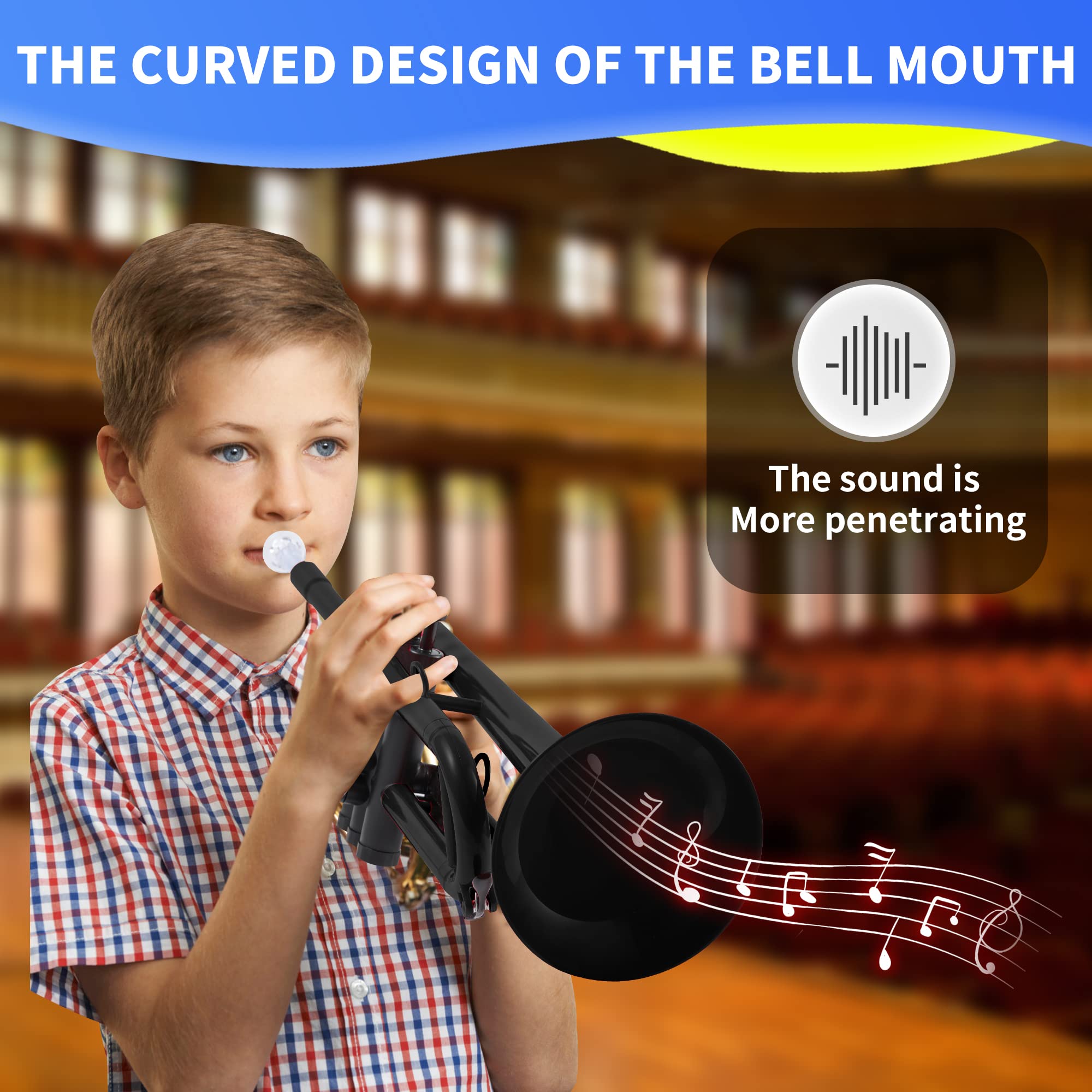 Pampet Professional Plastic Bb Trumpet Standard Trumpet Set For Student Beginner With 7C Mouthpiece And 3C Mouthpiece, Bb Trumpe