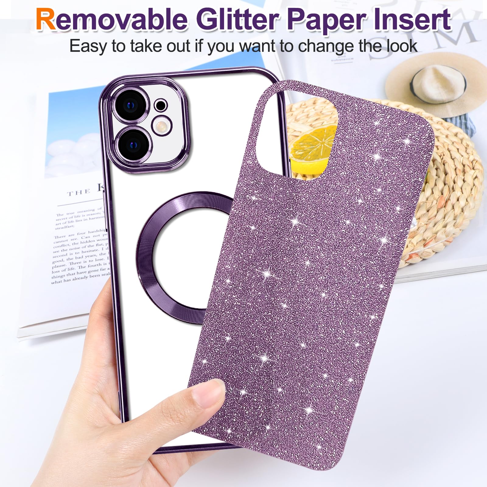 Hython For Iphone 12 Pro Max Case Glitter, Clear Magnetic Phone Cases With Camera Lens Protector [Compatible With Magsafe] Bling