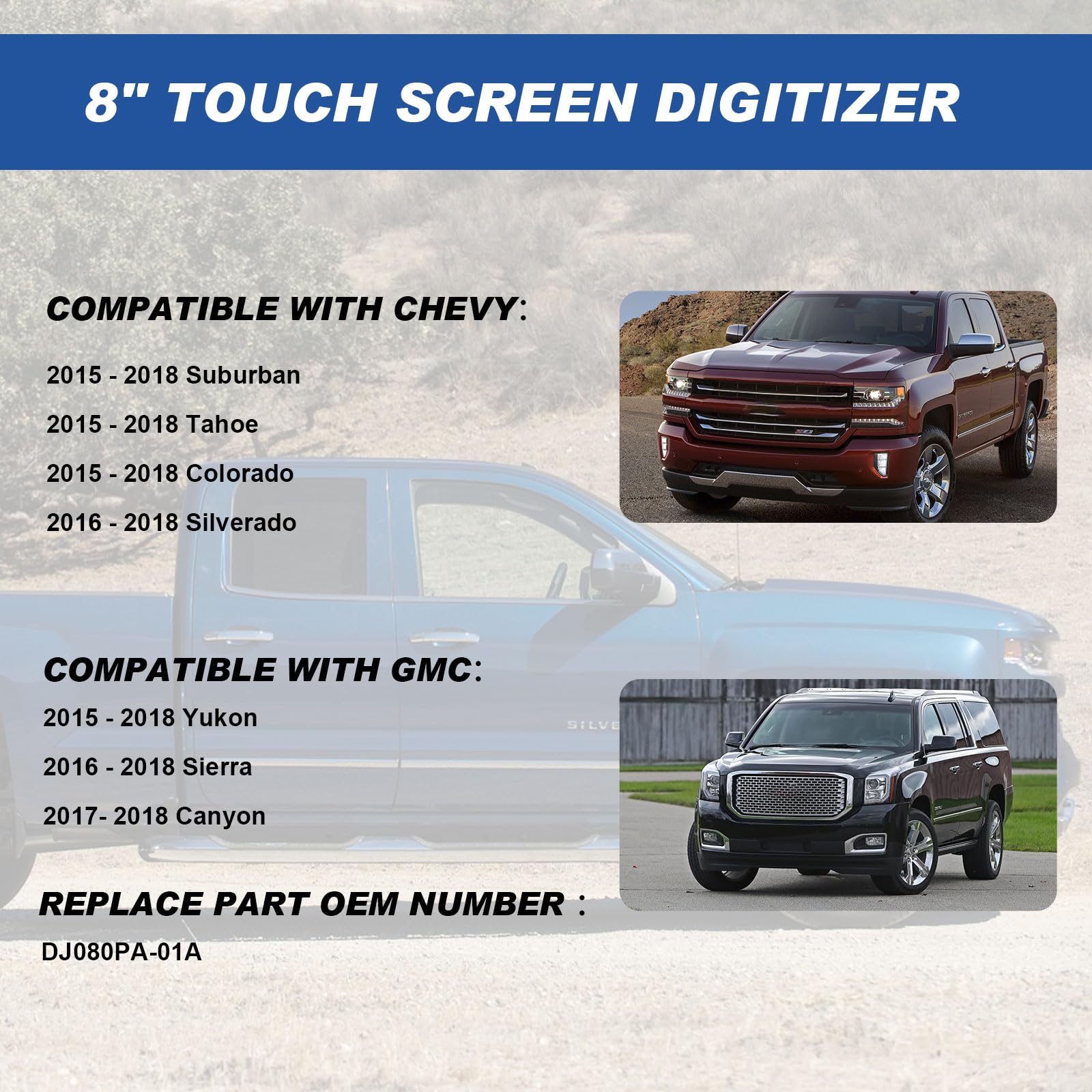 8'' Touch Screen Digitizer Compatible With Chevy Silverado Suburban Tahoe Colorado Gmc Canyon Sierra Yukon 2015 2016 2017 2018 R