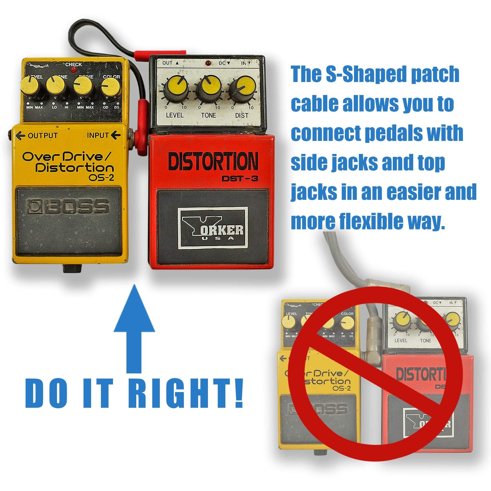 M Maka Flat Low Profile Guitar Patch Cable 8 Inch For Effects Pedals, S Shape, 1/4 Inch Right Angle, Black, 3 Pack New Version