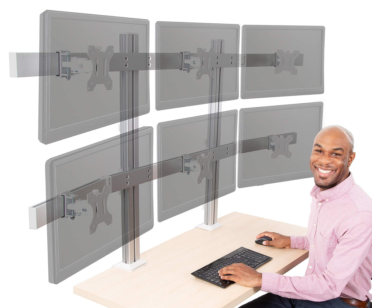 Stand Steady 6 Monitor Mount Desk Setup   Heavy Duty Height Adjustable Monitor Stand, Swivel Arm With Clamp On Base, 6 Screen Ve