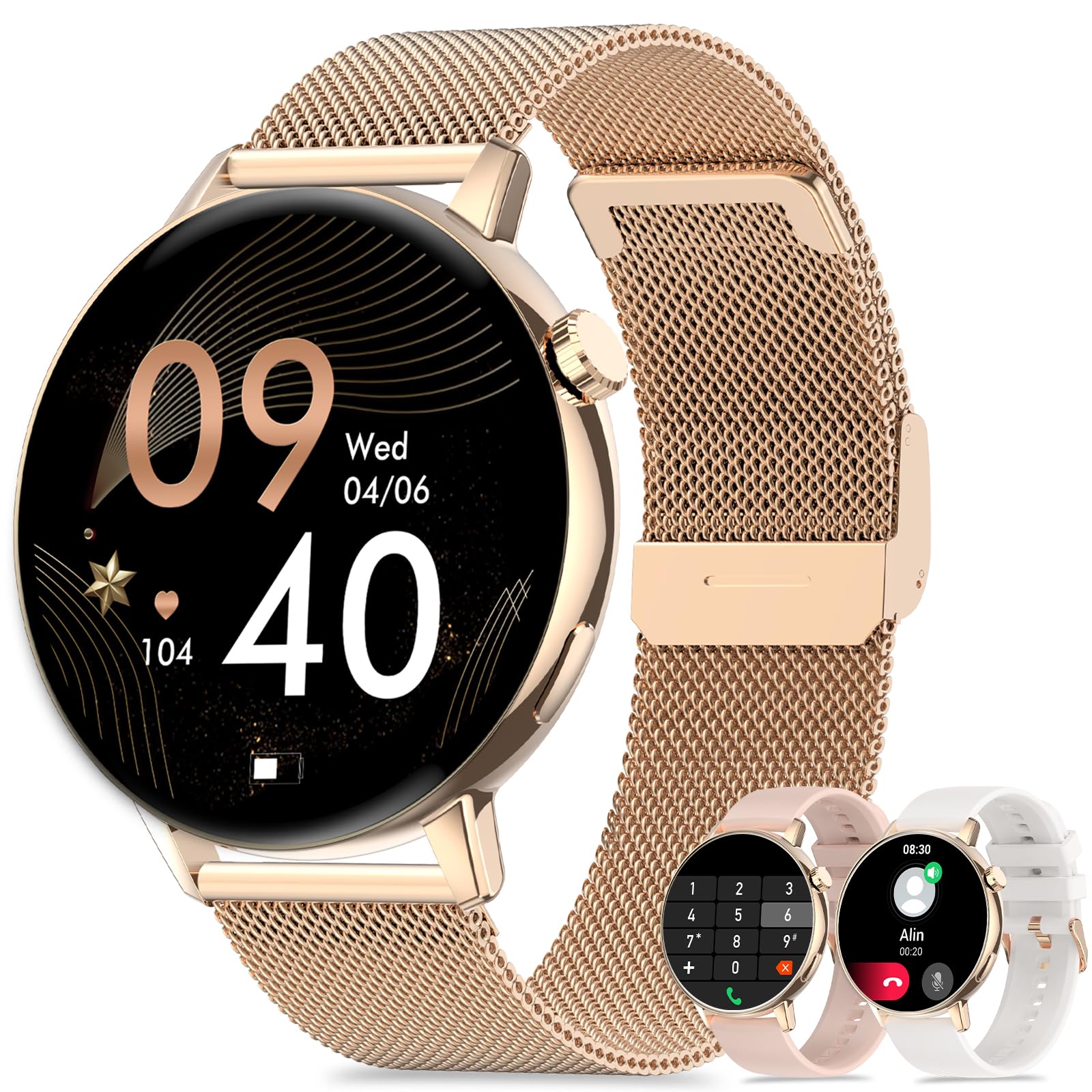 Erkwei Smart Watch For Women Dial/Answer Call Activity Fitness Tracker With Heart Rate Sleep Monitor Pedometer Calorie 20 Sports