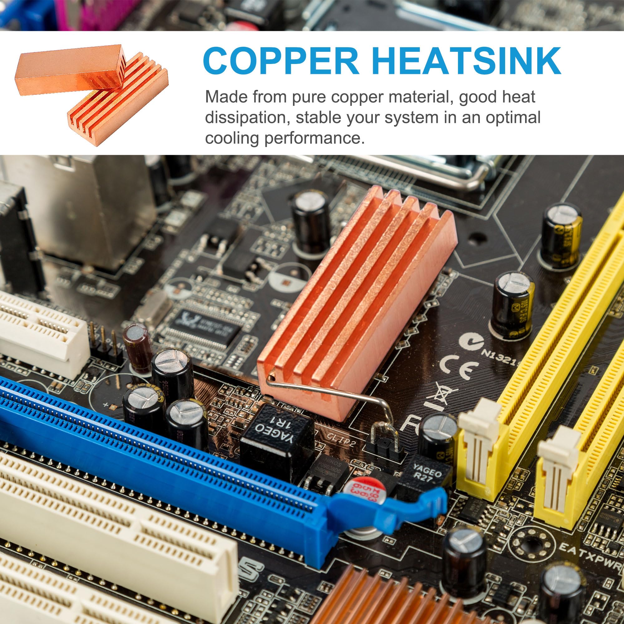 Uxcell 8 Pieces Mc 200 Copper Heatsink, Self Adhesive Memory Ic Chipset Cooling Fins Heat Sink For Ddr Vga, 22Mmx8Mmx5Mm