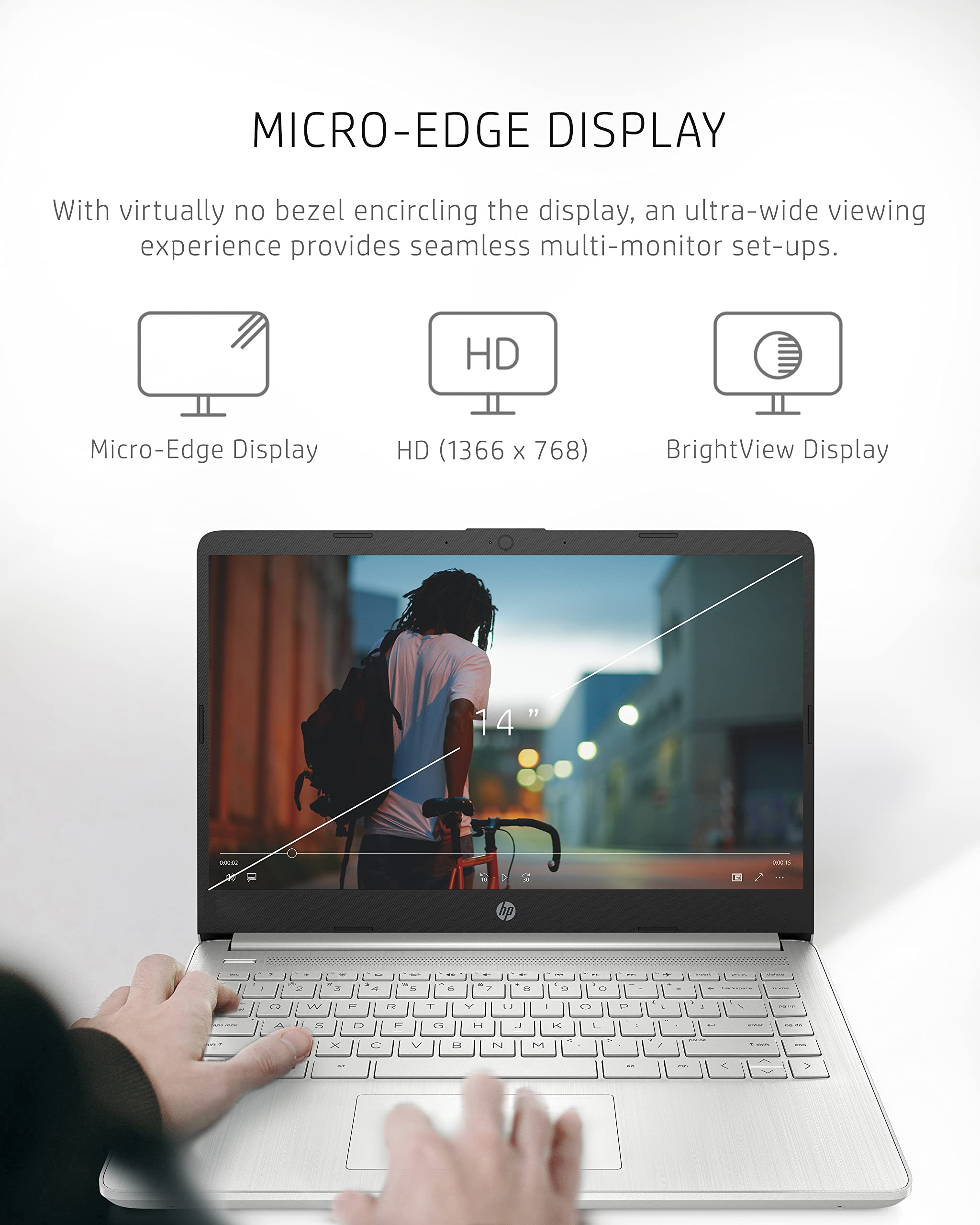 Hp 14 Inch Laptop, Intel Pentium Silver N5030 Processor, Intel Uhd Graphics, 128 Gb Ssd, Windows Window 11 In S Mode (14-Dq0090N