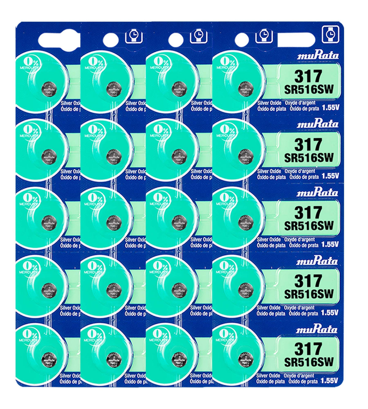 Murata 317 Battery Sr516Sw 1.55V Silver Oxide Watch Button Cell (20 Batteries)