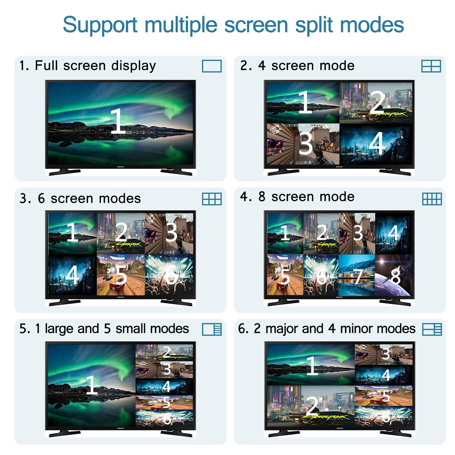 Hdmi Quad Multiviewer 8X1, Seamless Switcher 8 In 1 Out With Ir Remote Control, Support 1080P 4K@30Hz And 6 Viewing Modes