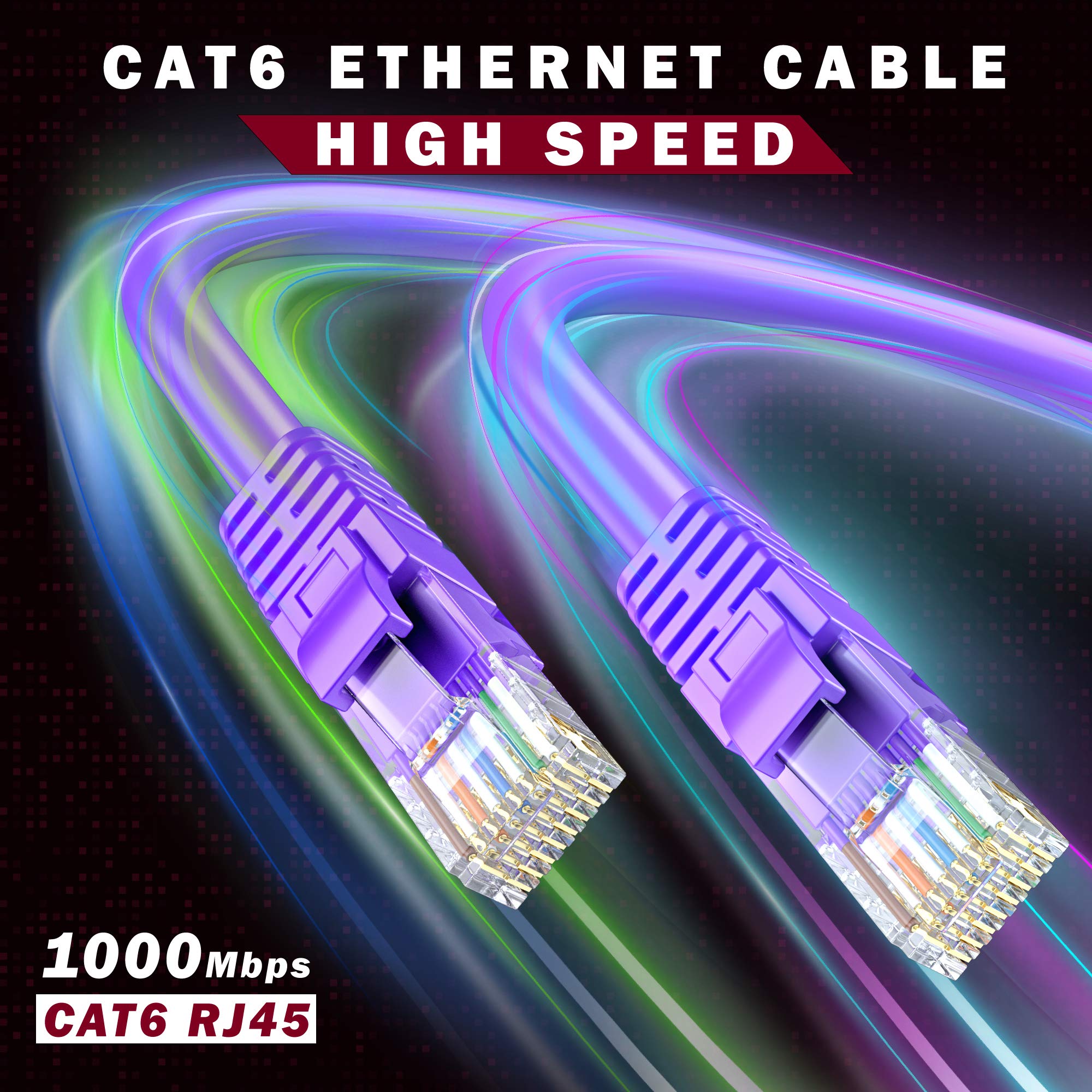 Maximm Cat 6 Ethernet Cable 250 Ft, 100% Pure Copper, Cat6 Cable Lan Cable, Internet Cable, Patch Cable And Network Cable   Utp (Purple) 250 Feet