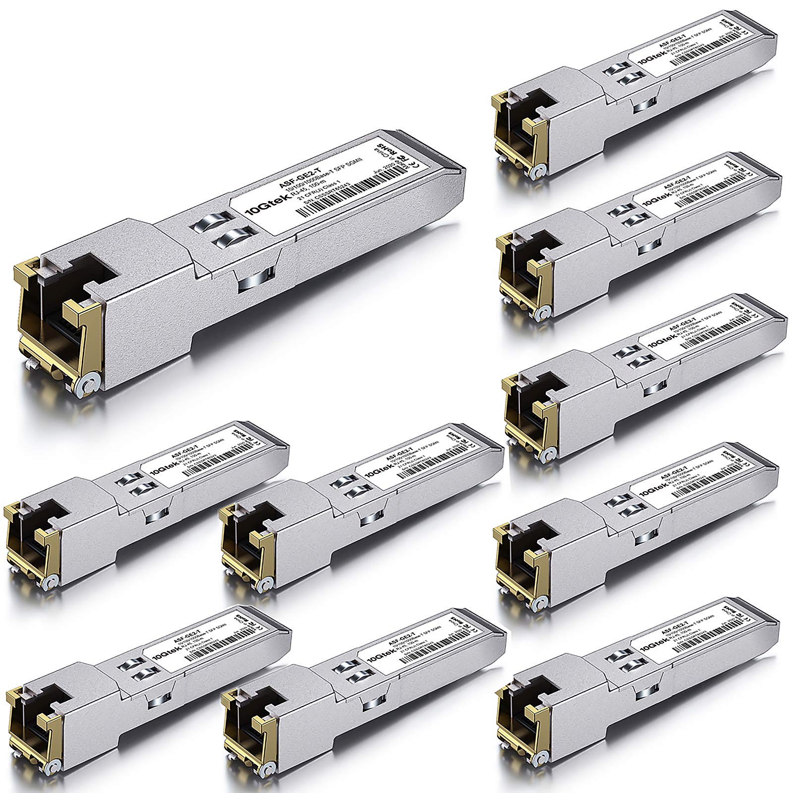 10Gtek 10/100/1000Base T Copper Sfp, Auto Negotiation Sfp To Rj45 Mini Gbic Transceiver For Cisco Glc T/Sfp Ge T, Pack Of 10