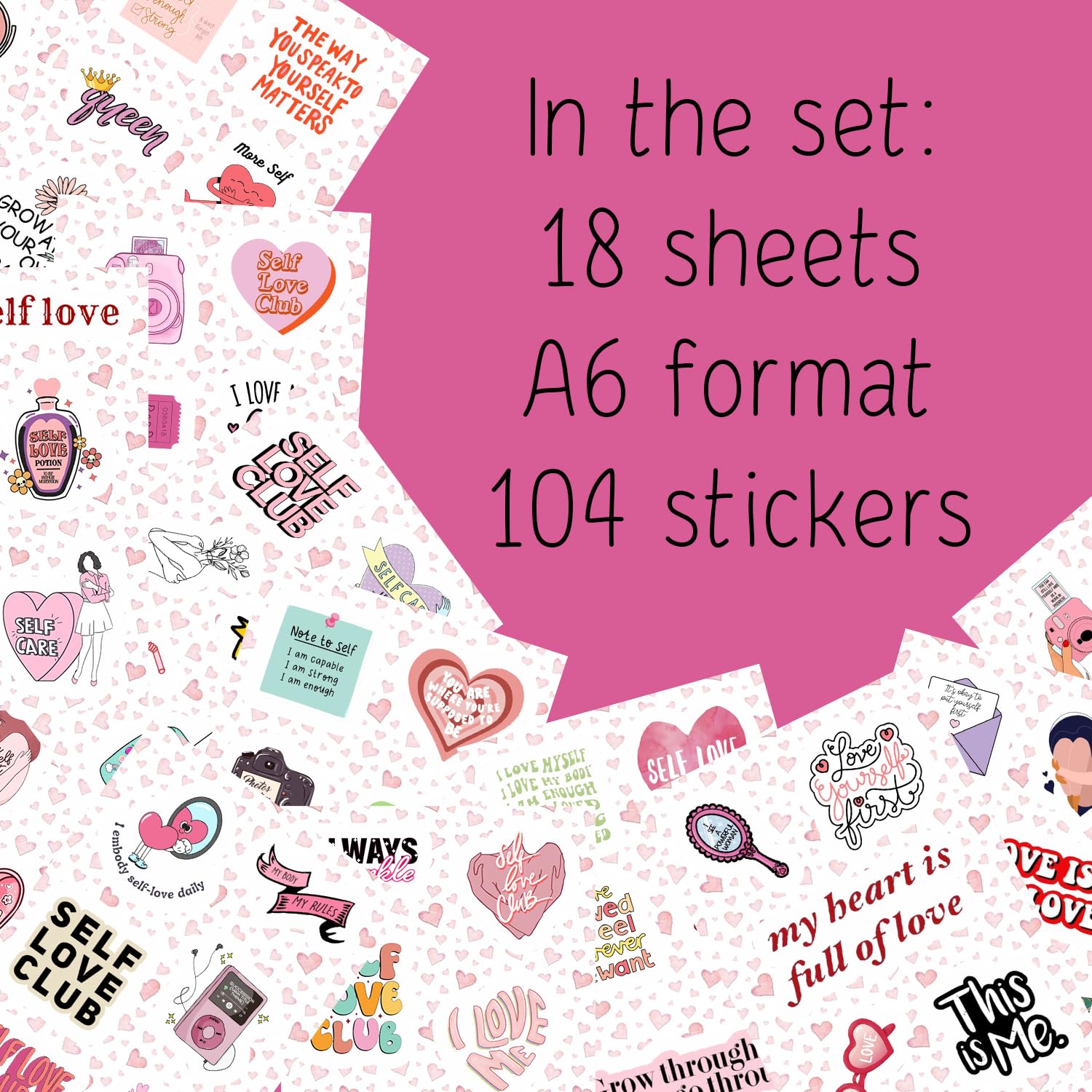 100Pcs Self Love Stickers For Water Bottle And Laptop   Self Love Party Favors & Decorations, Waterproof Vinyl Decals, Inspirati