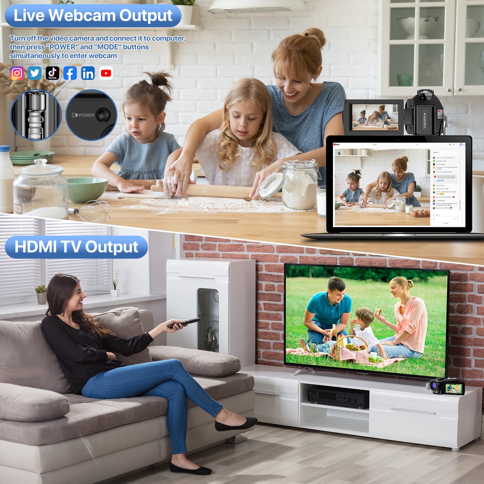 Video Camera Youtube Vlogging Camera Recorder Fhd 1080P 24.0Mp 3.0 Inch 270 Degree Rotation Screen 16X Digital Zoom Camcorder With Microphone,Remote Control And 2 Batteries