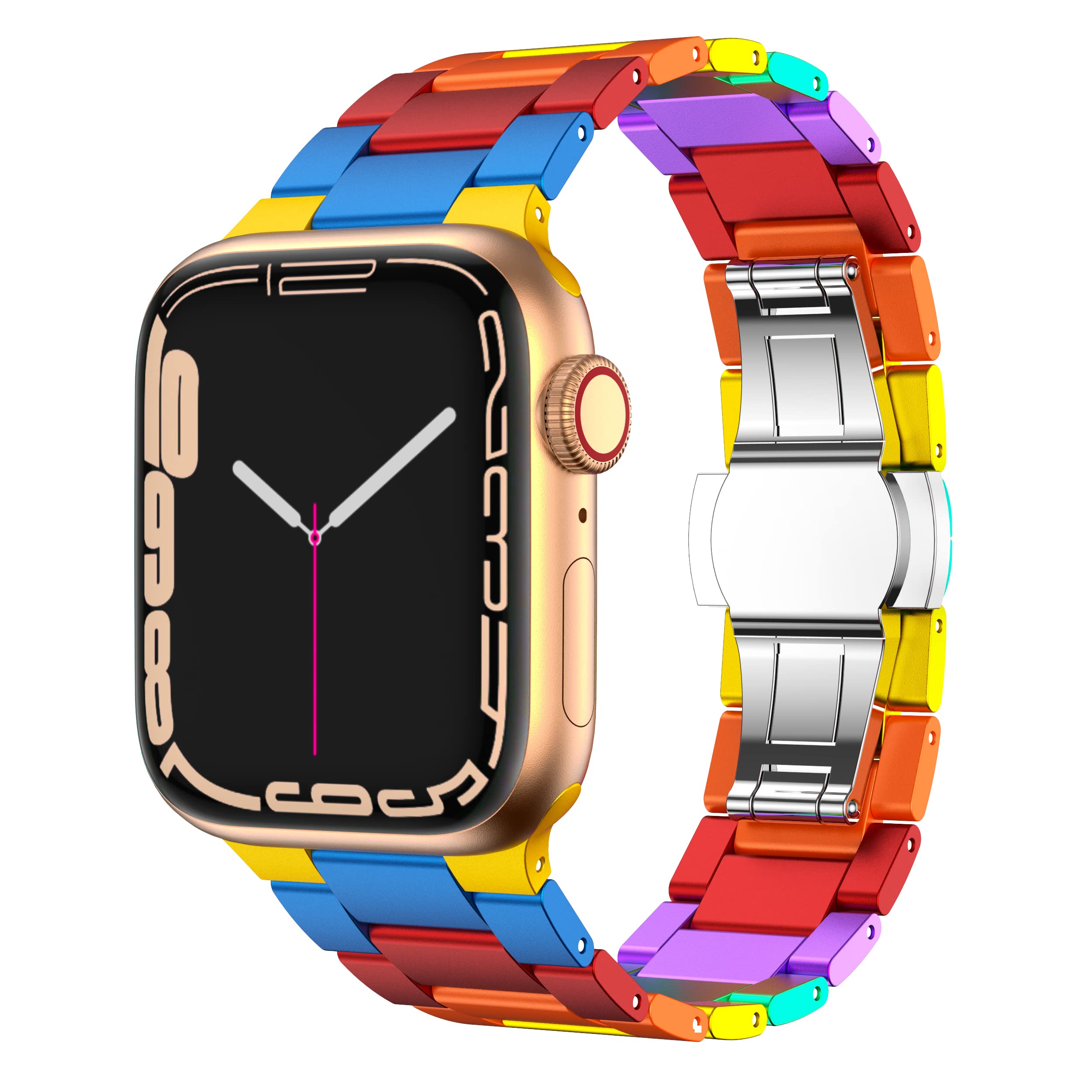 Gelishi Colorful Band Compatible With Apple Watch Band 49Mm 45Mm 44Mm 42Mm Women Men, Ultra Thin Aluminum Metal Band Replacement