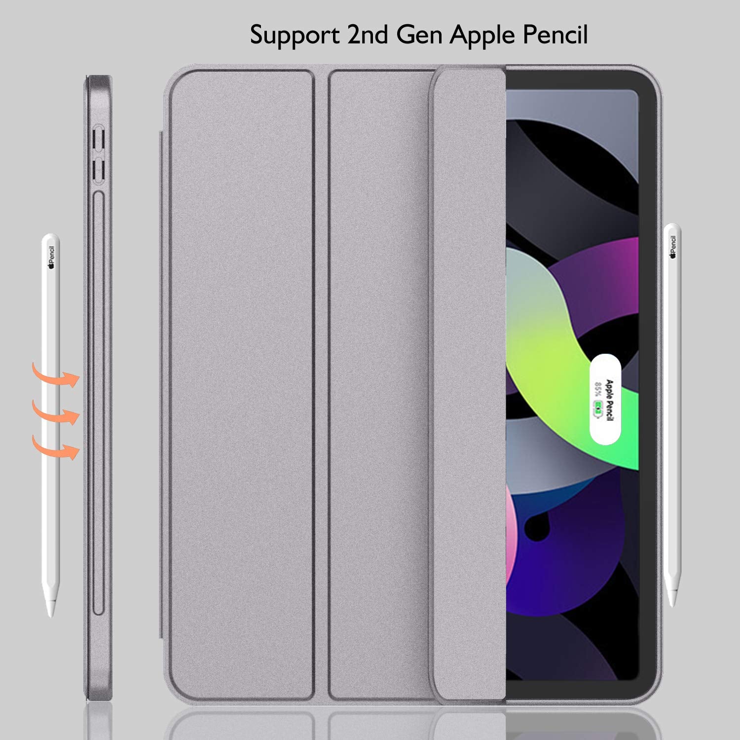 Imieet Ipad Air 11 Inch Case 2024 (6Th Generation), Ipad Air 5Th Generation Case 2022/4Th Generation Case 2020 10.9 Inch With Pencil Holder, Trifold Stand Smart Case (Sliver Gray)