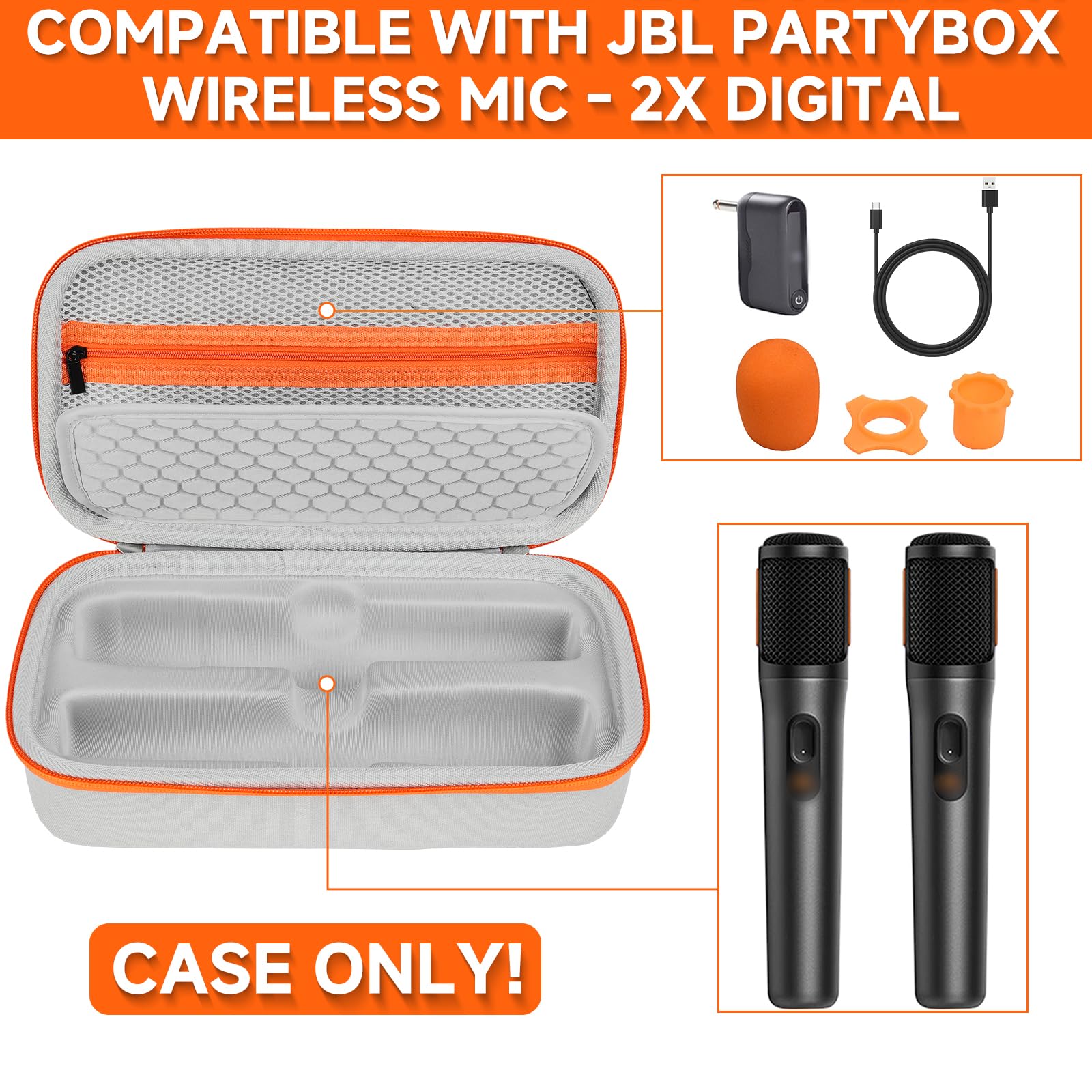 Wireless Microphone Case Compatible With Jbl Partybox Wireless Mic - 2X Digital Wireless Microphones,Protable Mic Travel Bag Sto