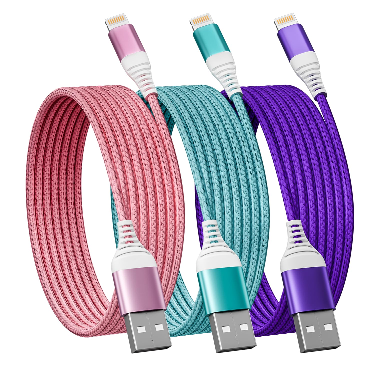 [Mfi Certified] Iphone Charger 6Ft 3Pack Usb A To Light Ning Cable Nylon Usb Iphone Fast Charging Cable Cord With Tinned Copper Compatible Iphone 14/13/12/11 Pro/Max/Xr/Xs/8/7/6 Plus S Se/Ipad Ipod