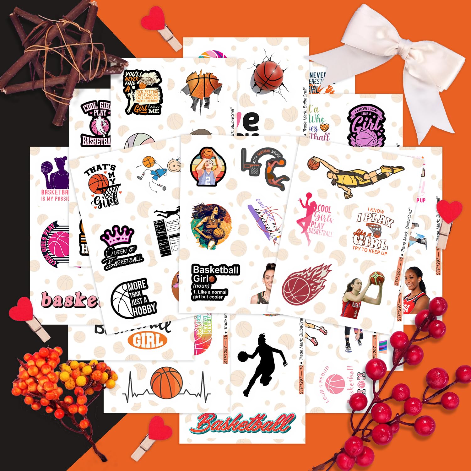 100Pcs Basketball Stickers For Girls For Water Bottle And Laptop   Basketball Party Favors & Decorations, Waterproof Vinyl Decal