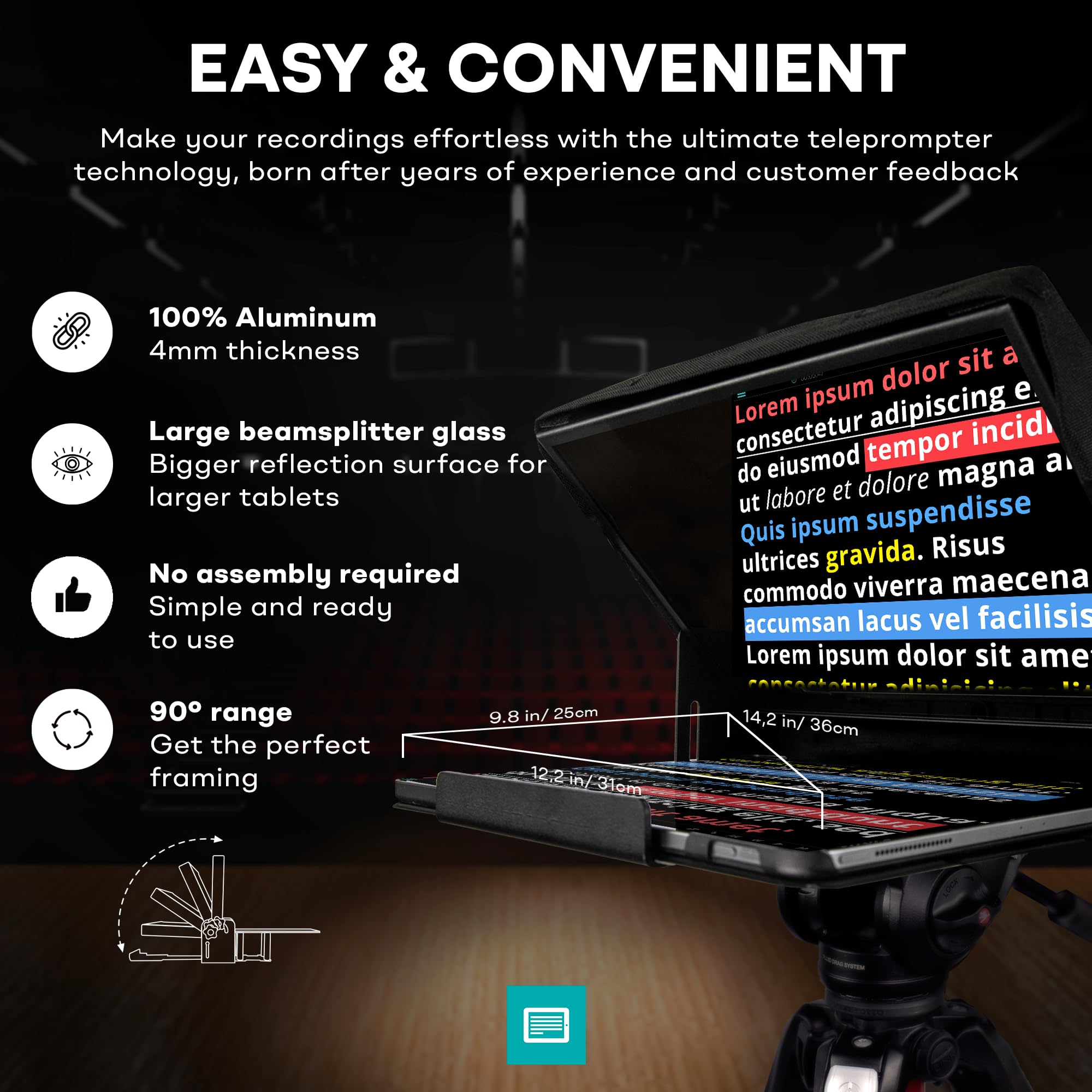 Teleprompter Pad Ilight Pro 14'' Ipad 12.9 Tablet Prompter For Apple Android Windows Mac   Kit With Remote Control Hardcase App,